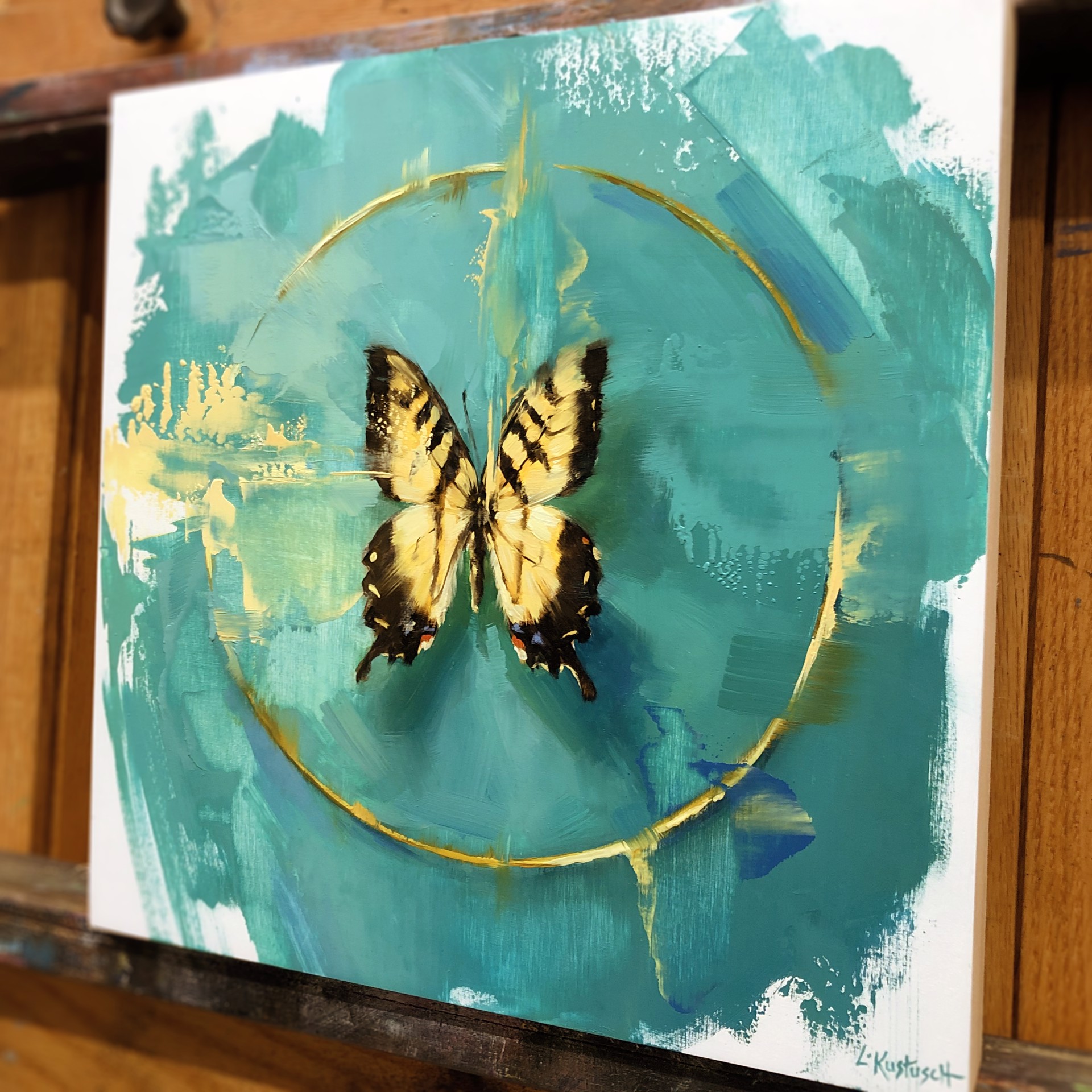 The Tiger Swallowtail on Shades of Aquamarine by Lindsey Kustusch