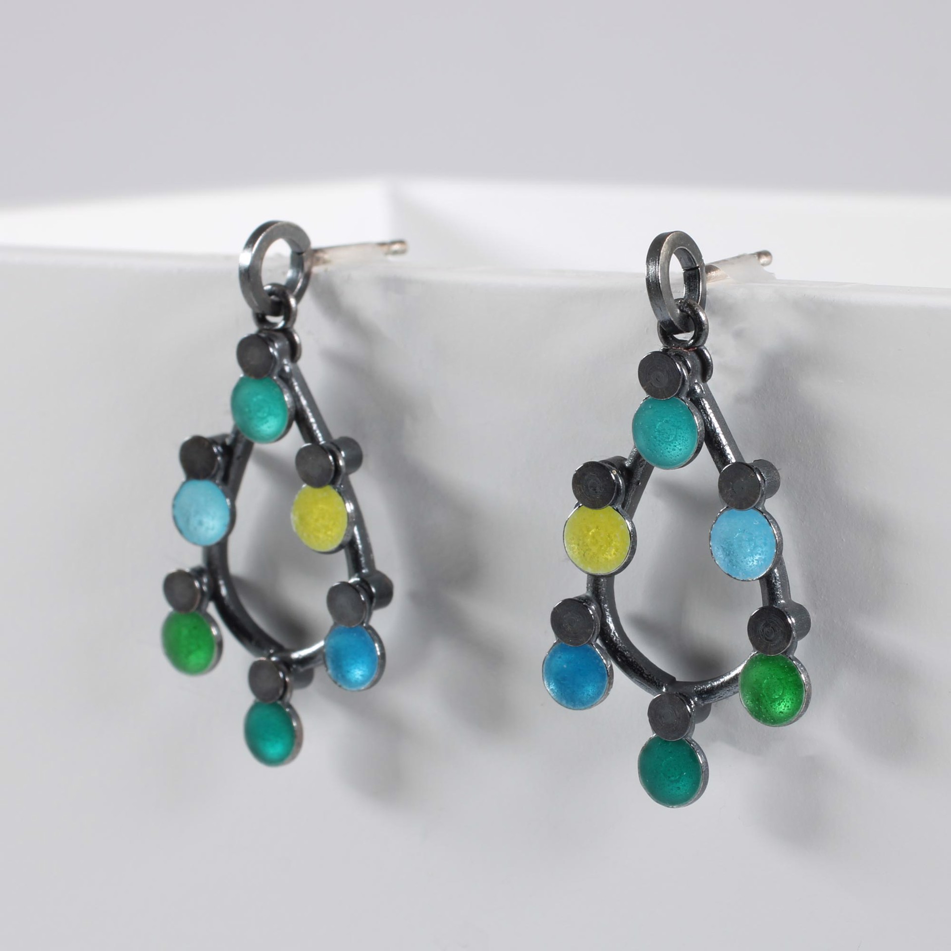 Blue Green Loop Drop Earrings by Barbara Seidenath