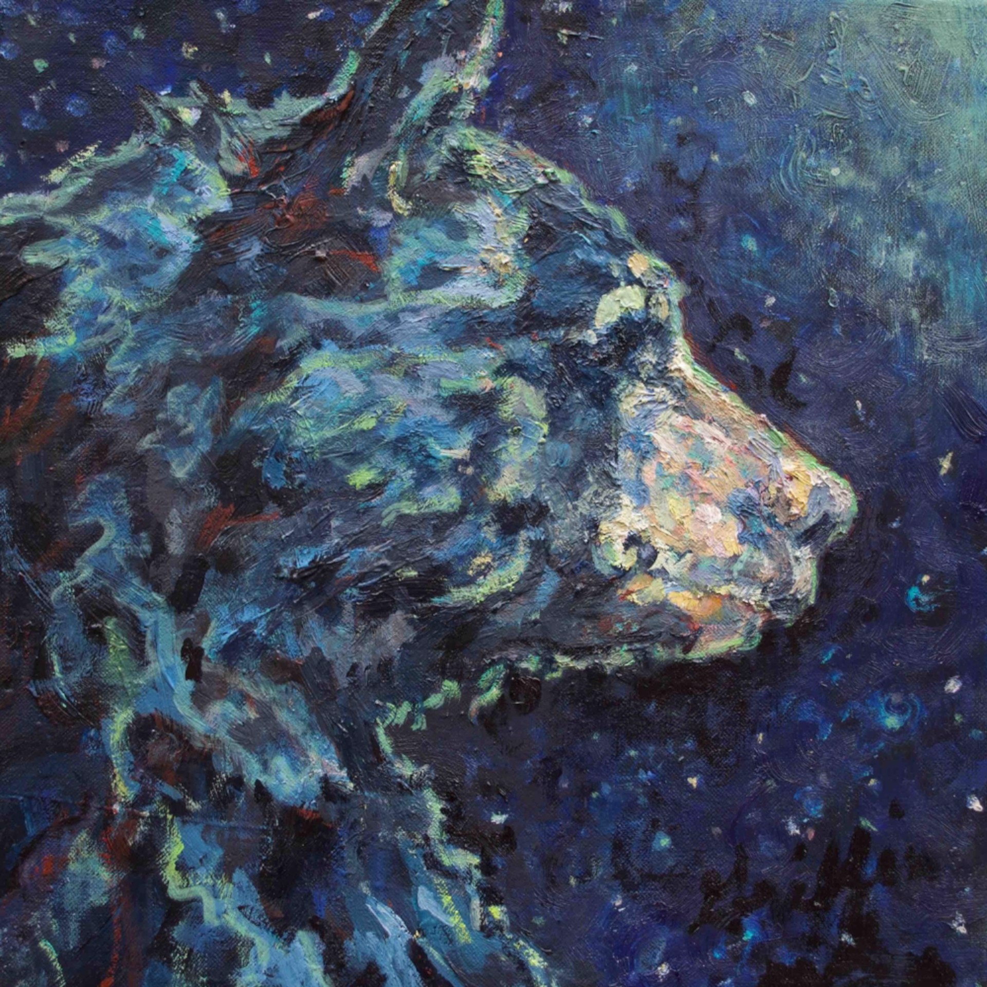 Patricia Griffin Black Bear in Blues In Oil On Linen, A Contemporary Fine Art Painting and Modern Wildlife Art Piece Available At Gallery Wild