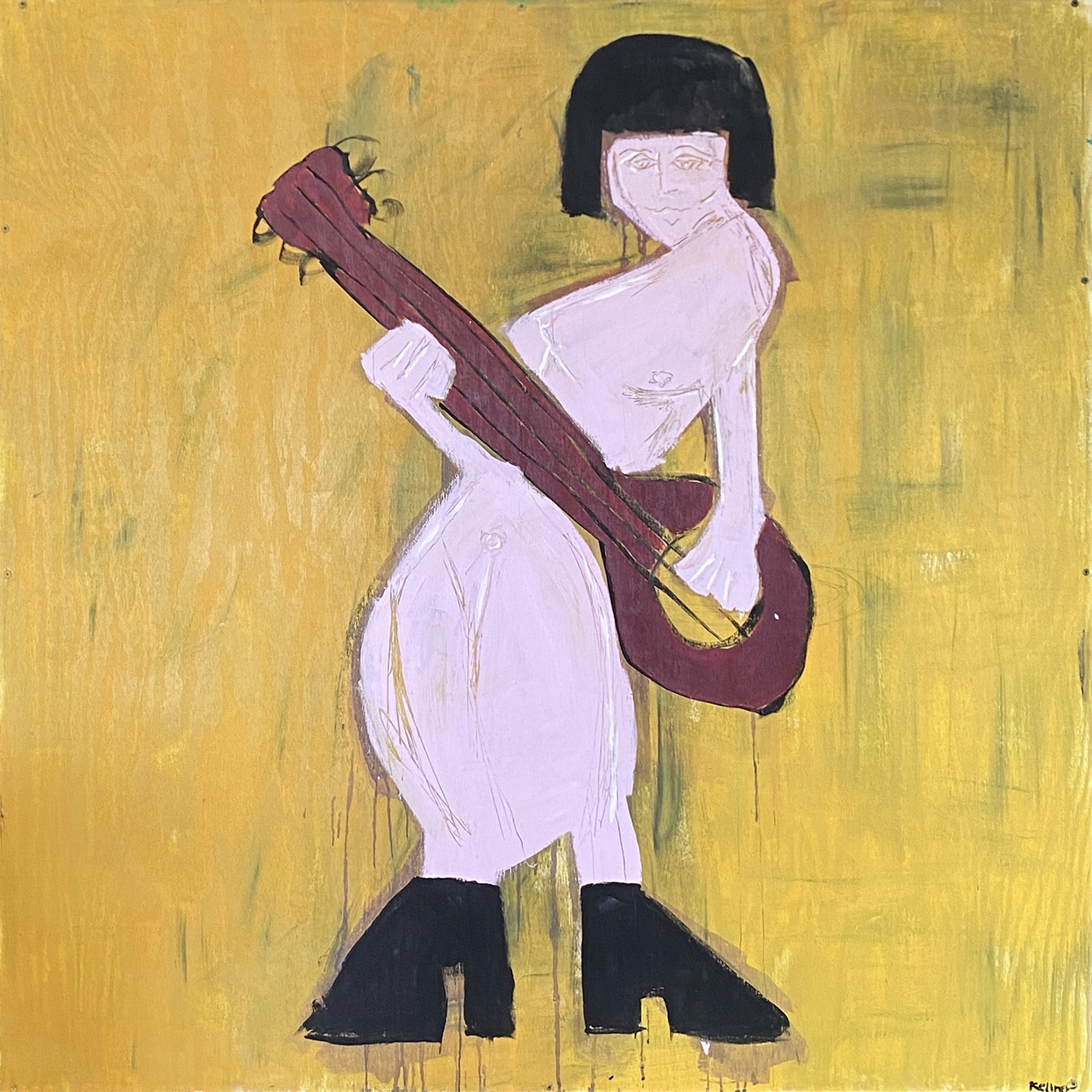 Woman with Her Blood Red Guitar by Malachi Kellner