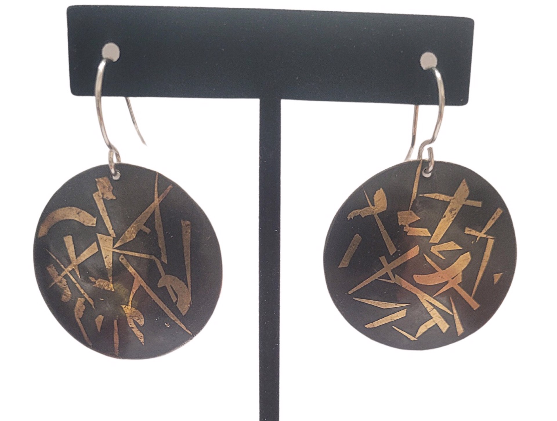 Earrings - Sterling Silver Round with 24k Gold & Dark Oxidation - DK3033 by Doris King