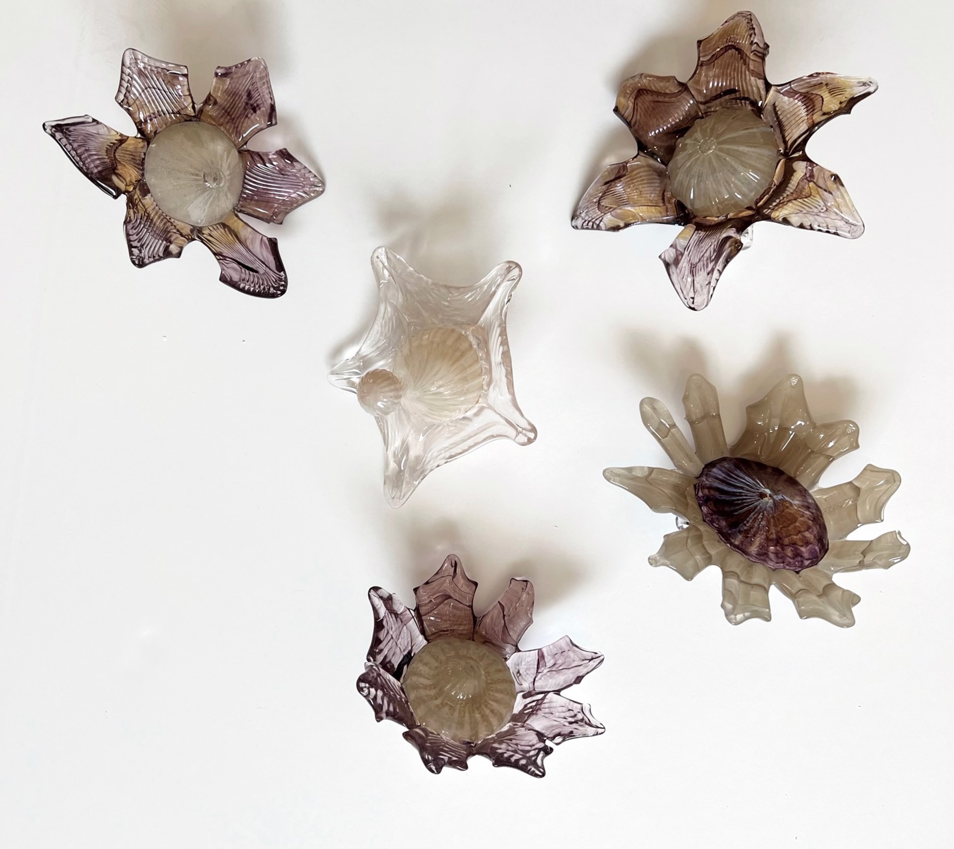 Hand Blown Glass Flowers with Amethyst by James Vella
