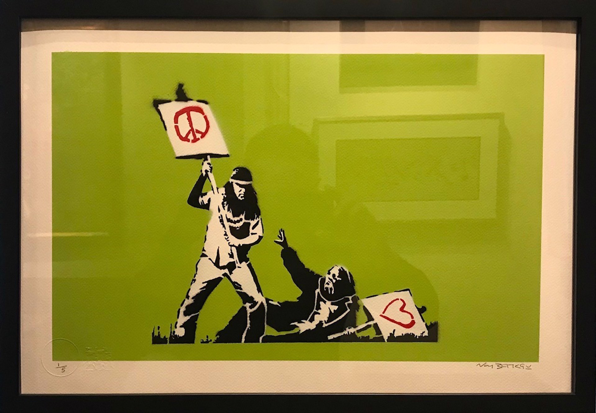 Peace vs. Love (Green) 1/5 by Not Banksy