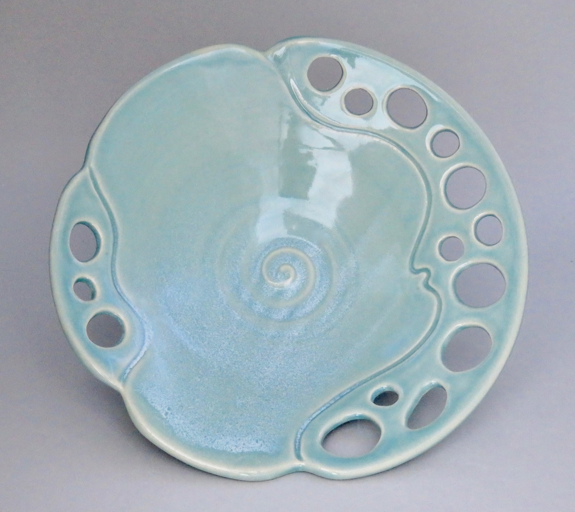 Soft Turquoise Bowl with Minimalist Cutout Design MB #408 by Marty Biernbaum