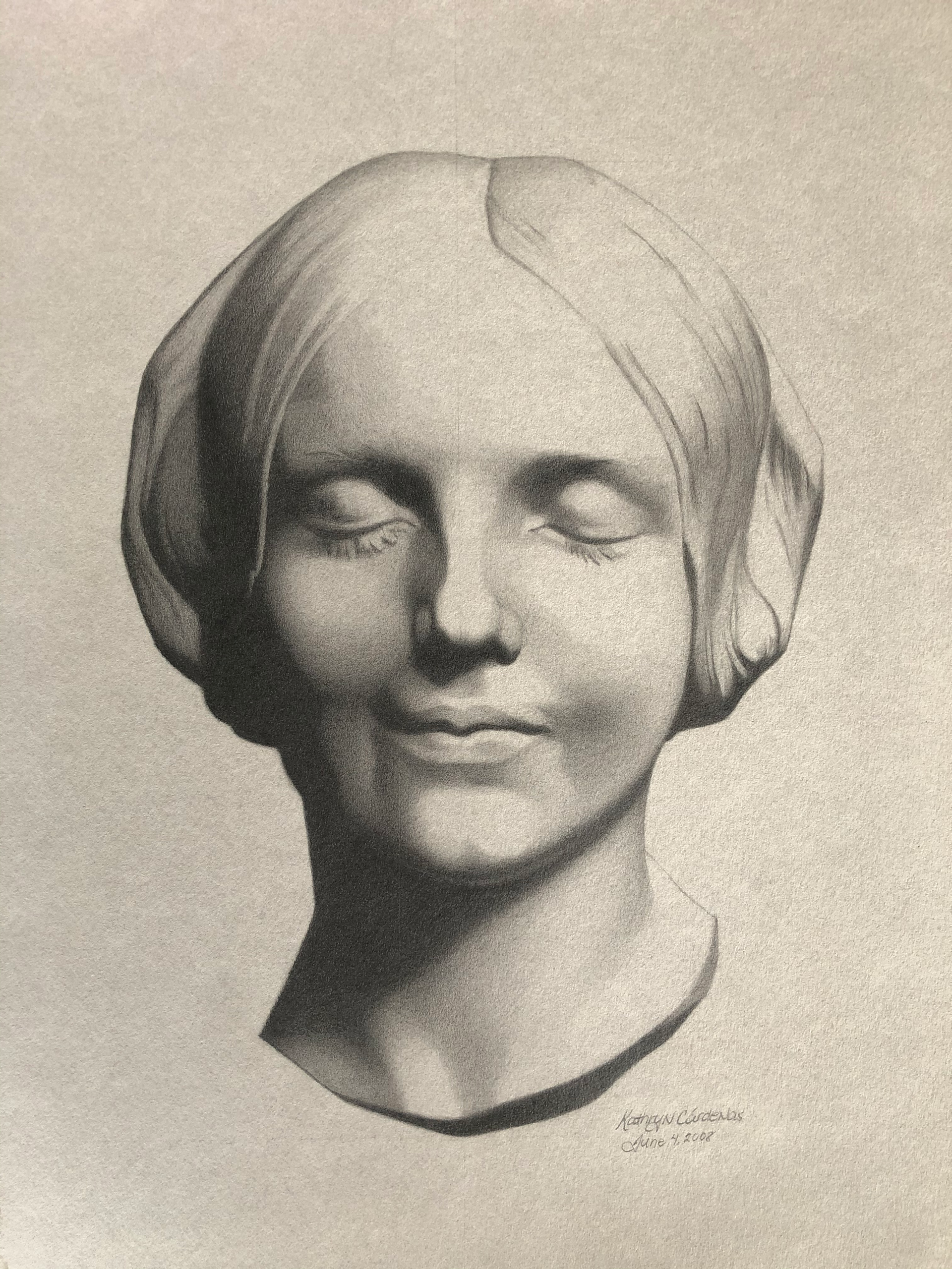 Study of Bargue Plate: "Death Mask of a Girl" (19th century death mask of a drowned girl) by Kathryn Cárdenas
