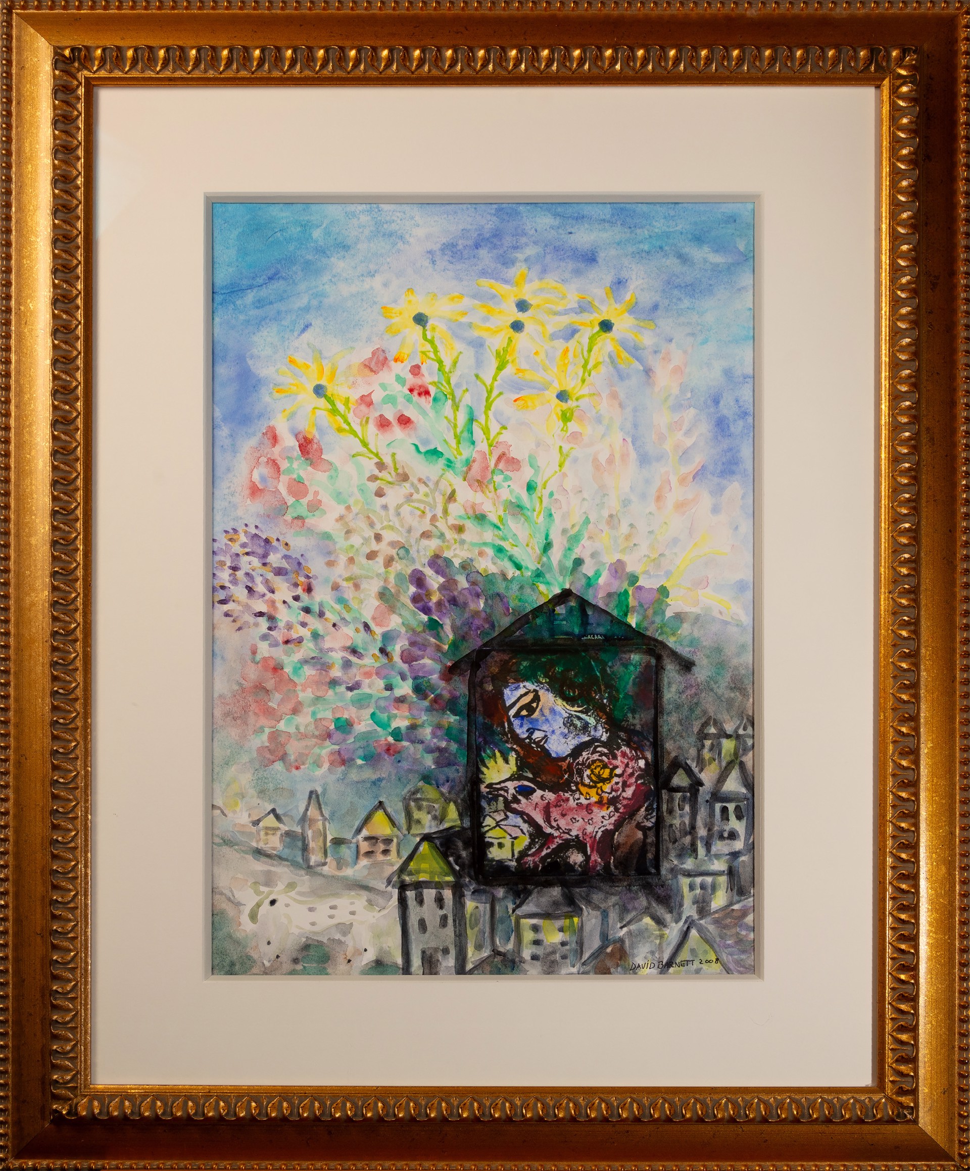 Famous Artist Series:  Homage to Chagall Bouquet Over the Village by David Barnett