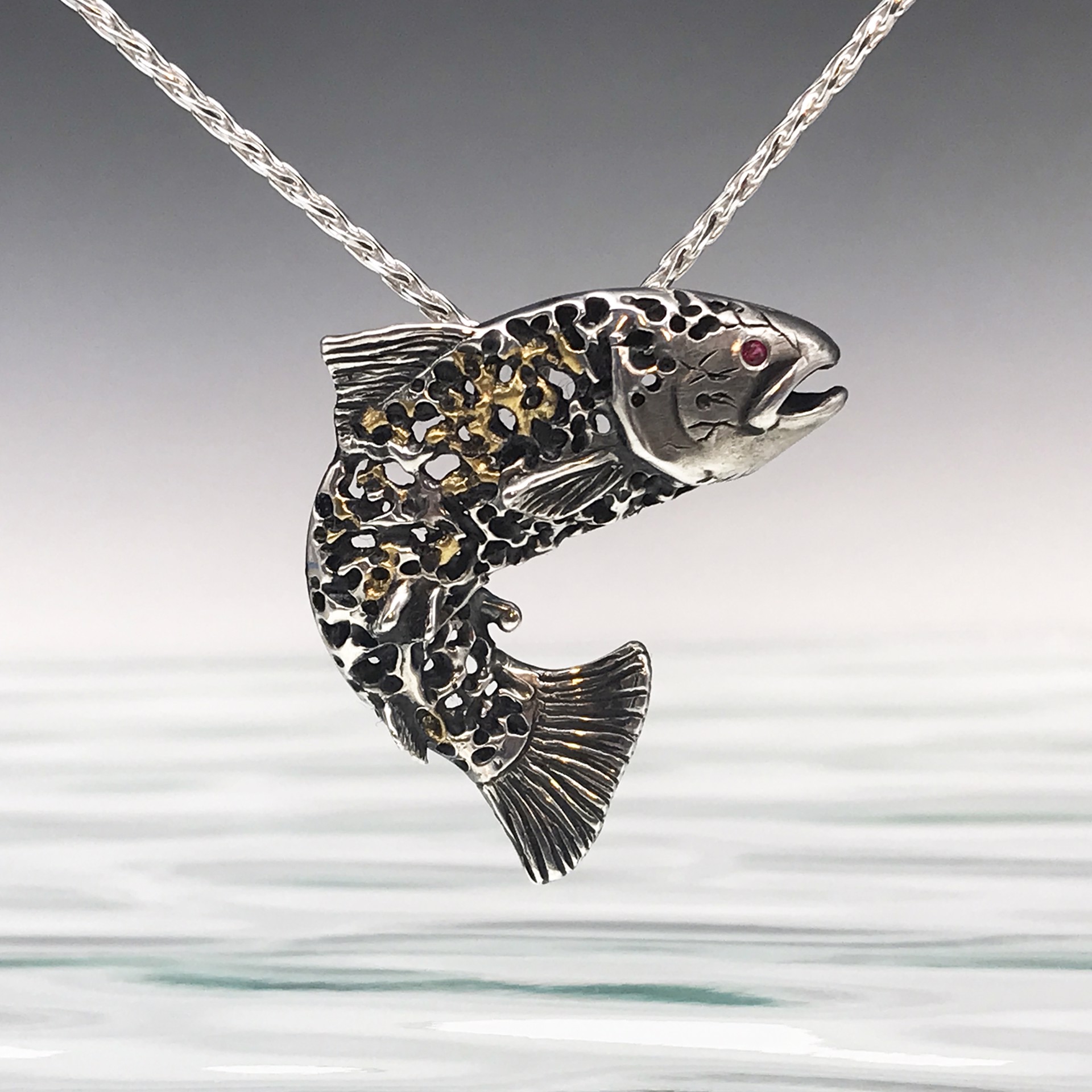 Ghost Trout Pendant withRubies by Thomas Tietze