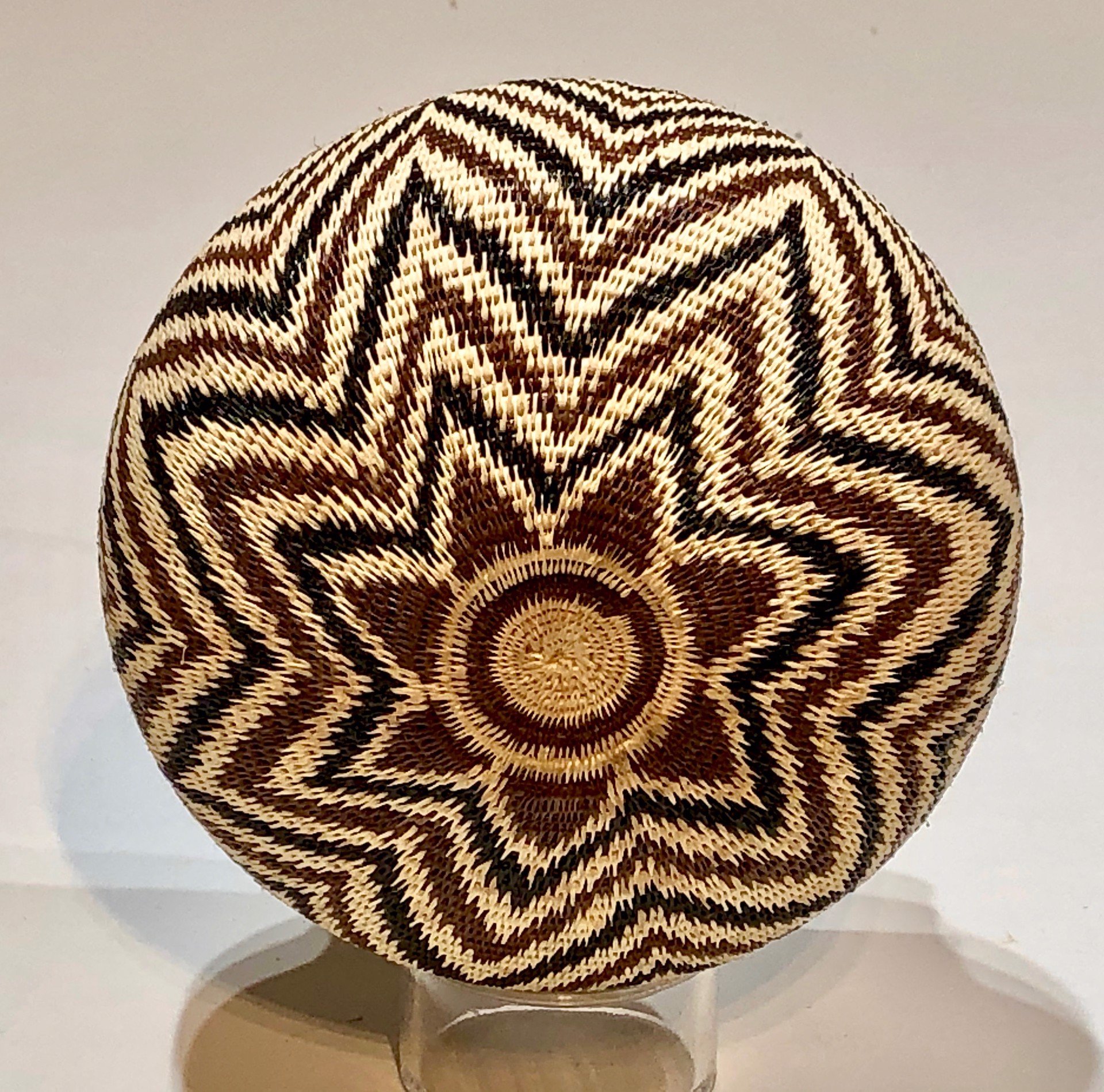 Brown, Black and White Geometric Basket (sw538(c479)) by Wounaan & Embera Panama Rainforest Baskets Wounaan