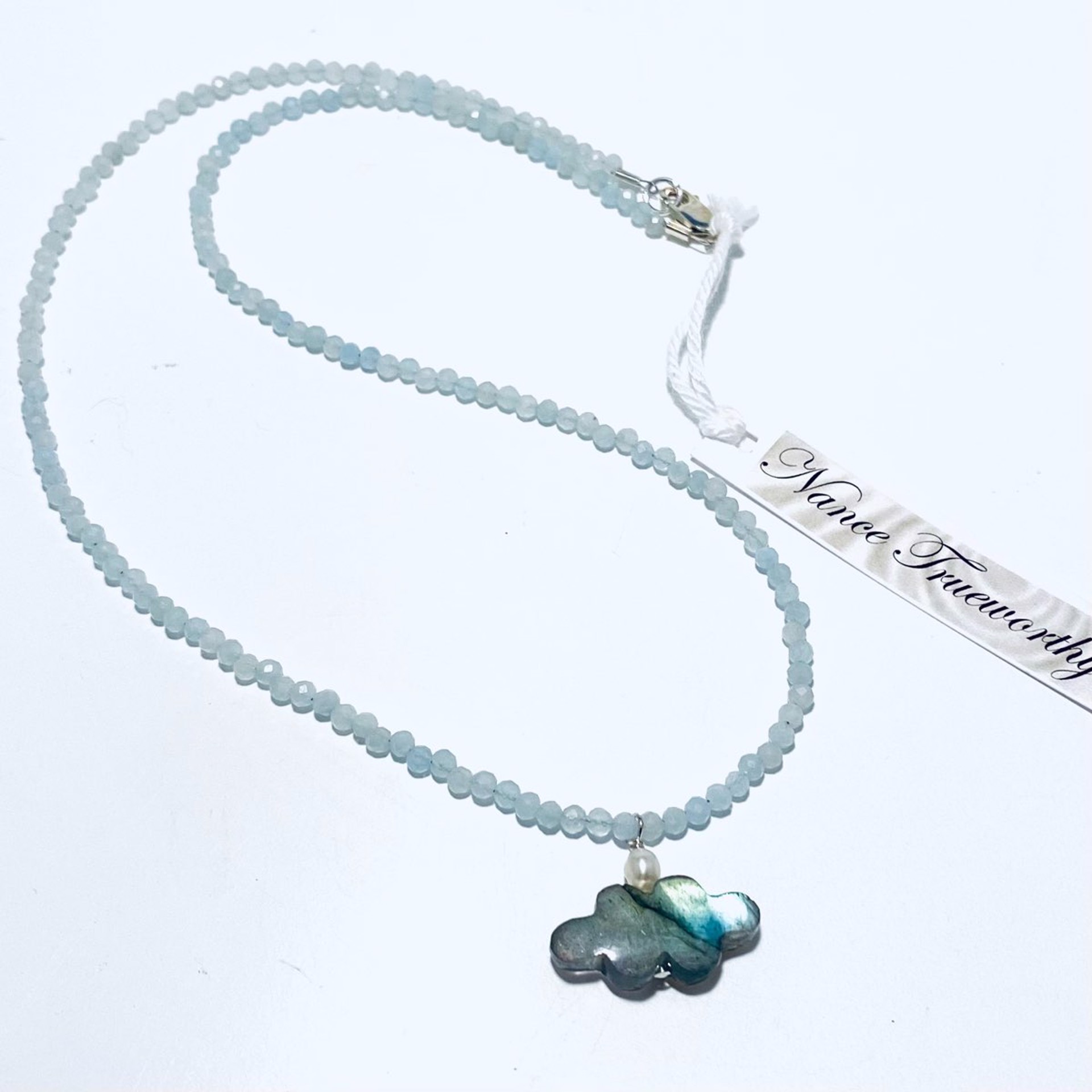 NT22-193 Faceted Aquamarine Labradorite Cloud Drop Necklace by Nance Trueworthy