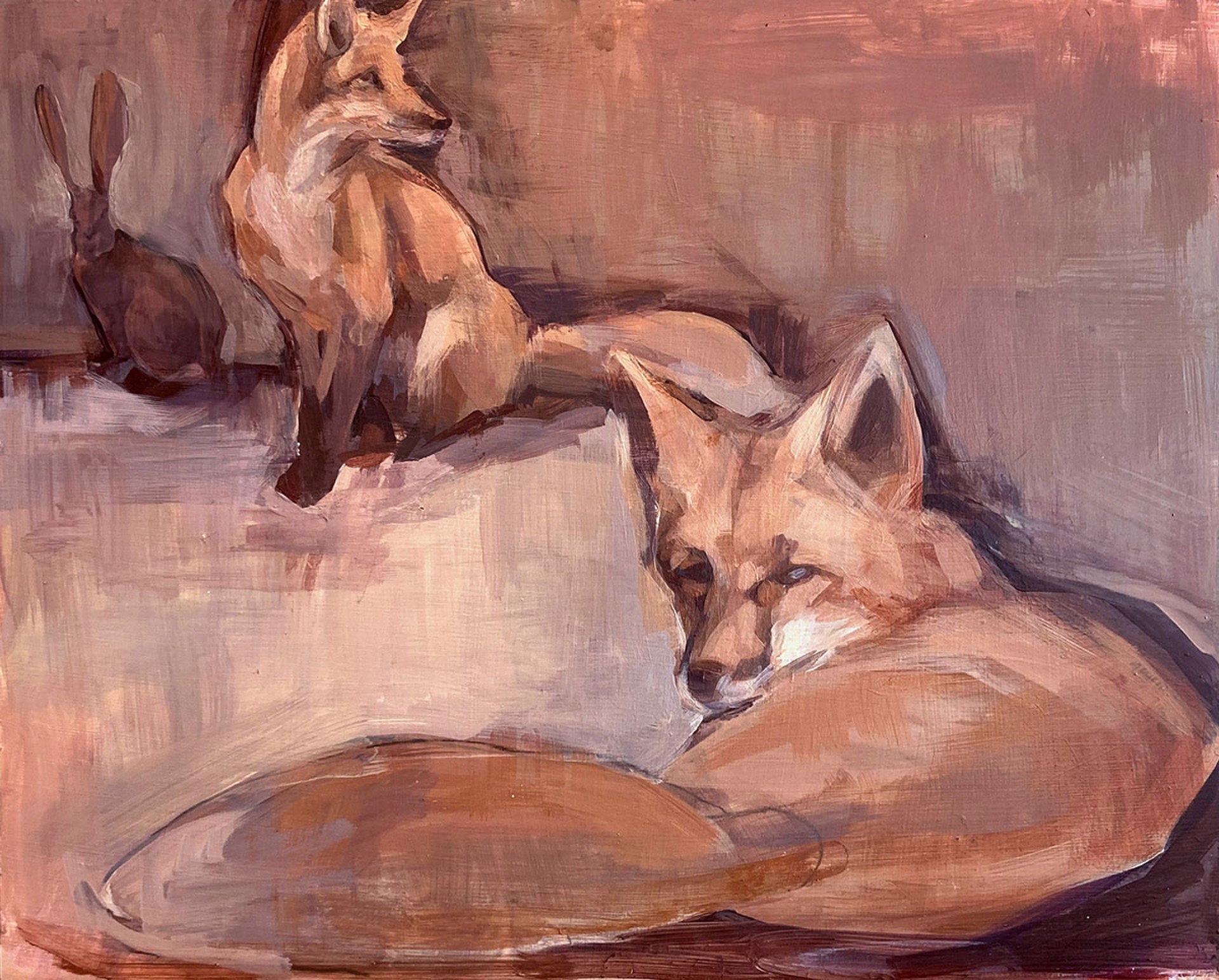 Original Acrylic Painting By Taryn Boals Featuring A Sleeping Fox In Warm Neutrals