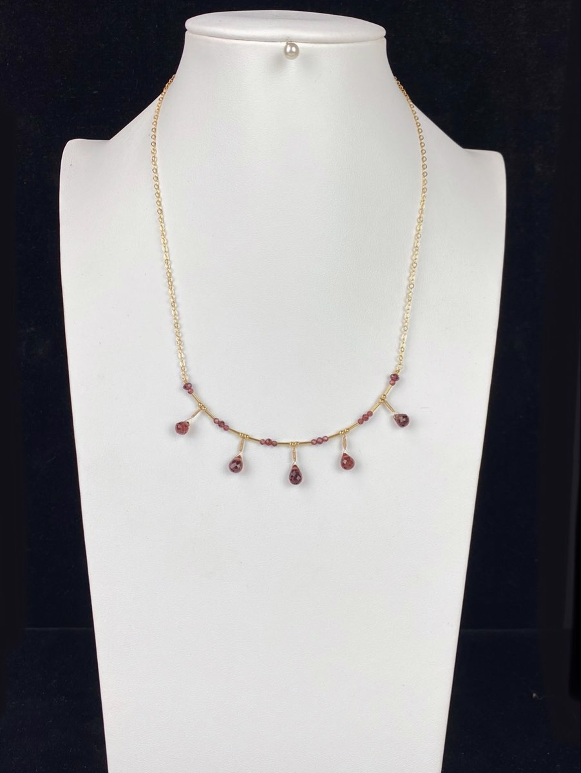 Briolette, Rhodolite Garnet, and Sterling Silver Five Fringe Necklace by Lisa Kelley