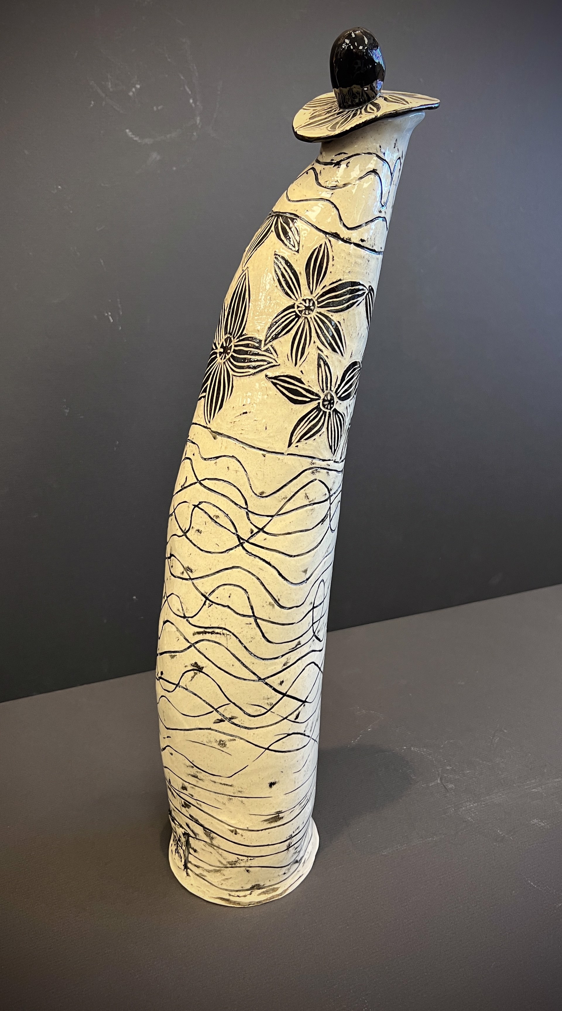 Vase with top, Lines and Flowers by Lesley Nolan Signature Art Gallery