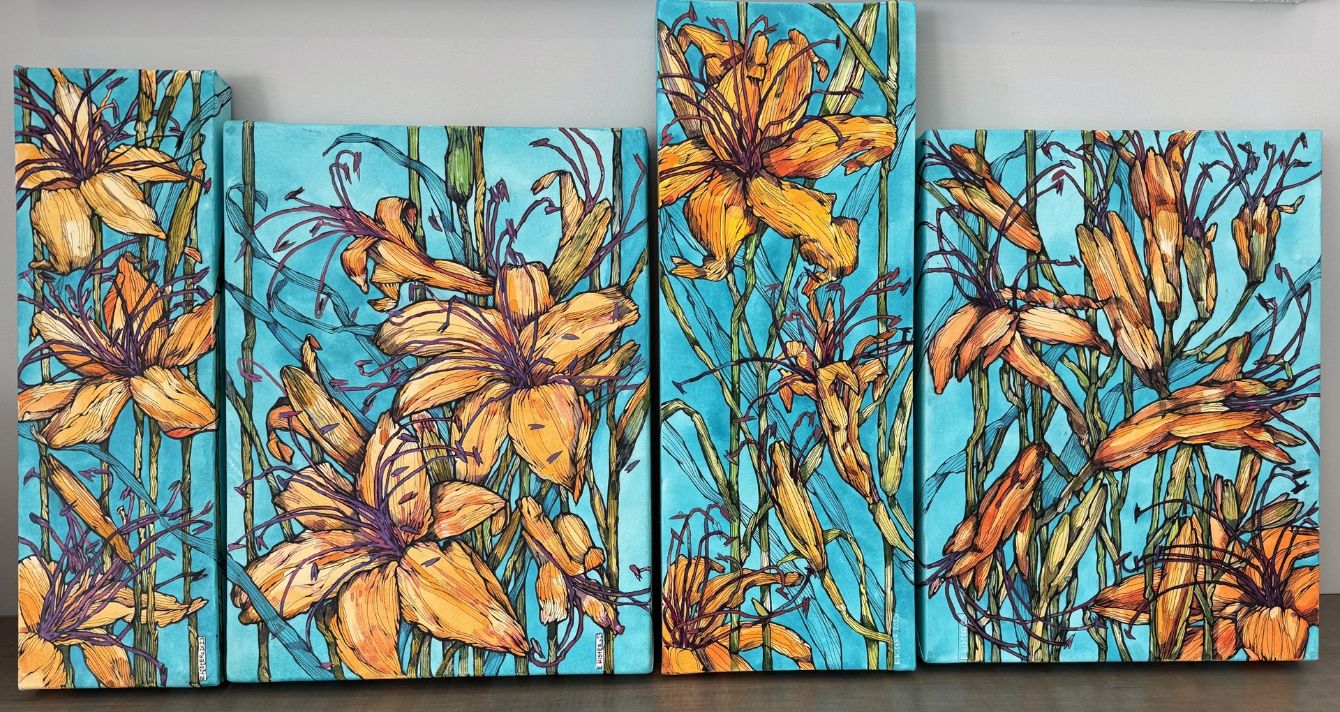 Sunset Lilies (4 piece set) by Elena Kister
