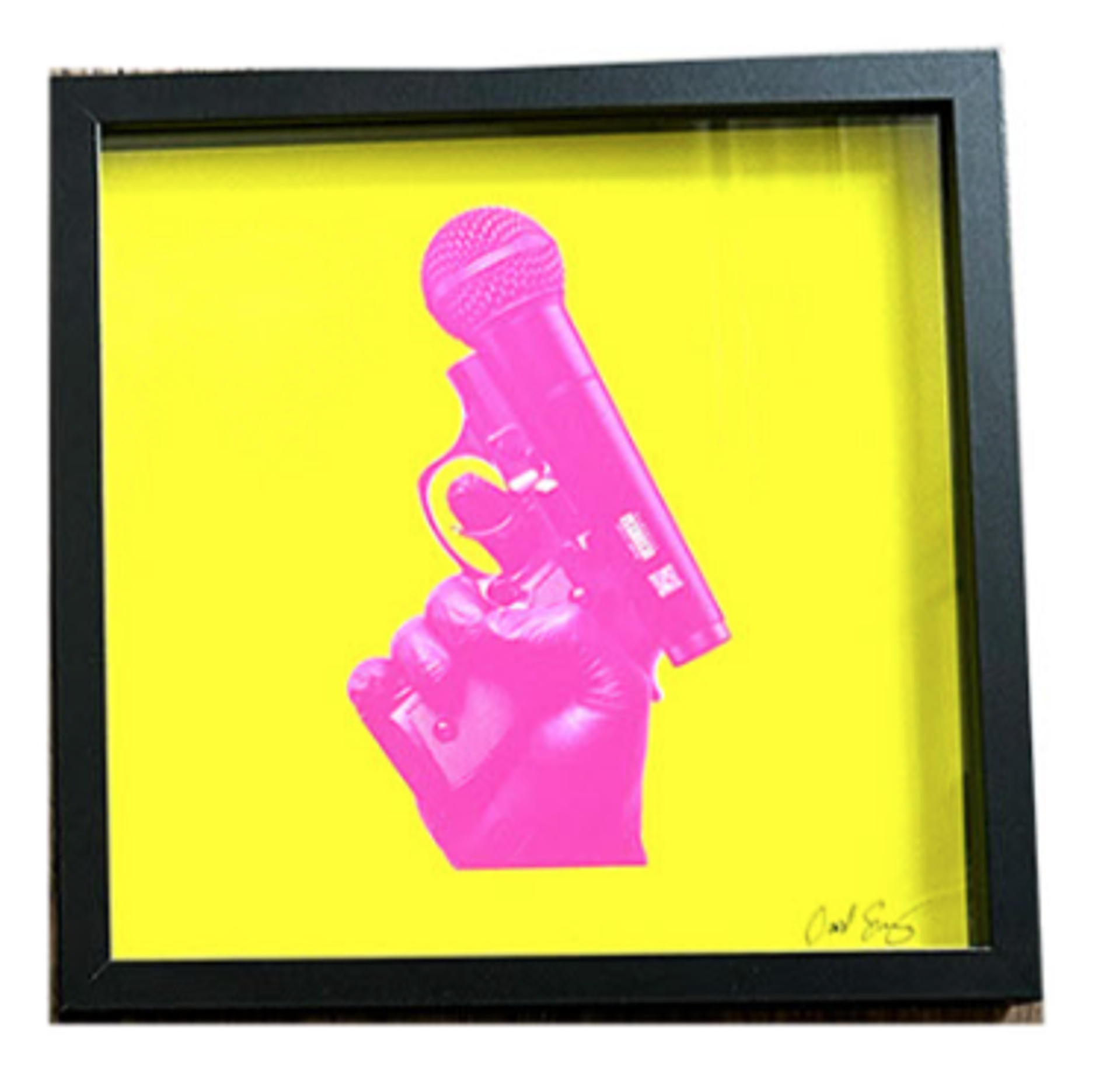The Tongue is Mightier Than the Gun (pink & yellow) by David Schwartz