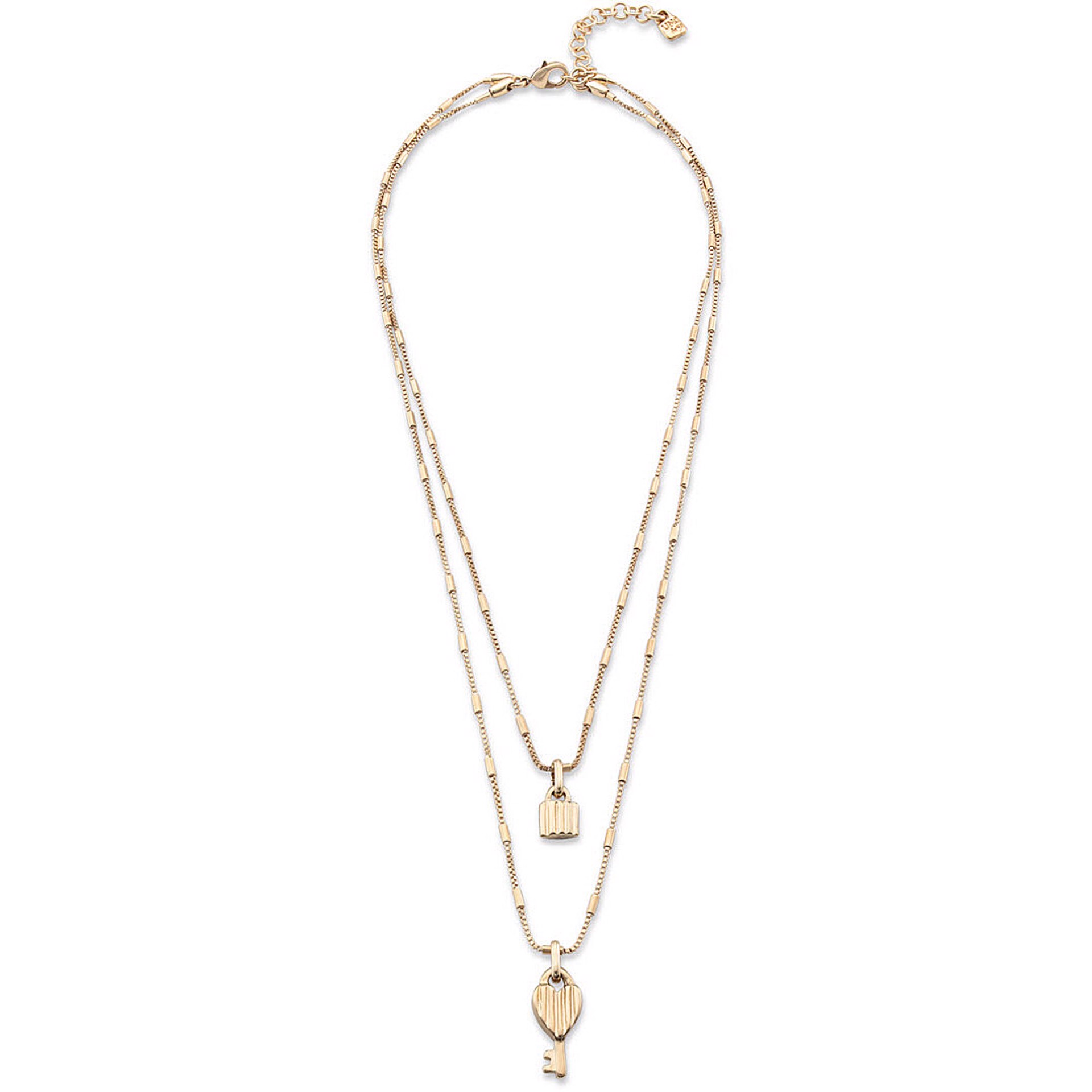 9446 Uno de 50 Gold Double Layered Necklace with Lock and Key by UNO DE 50
