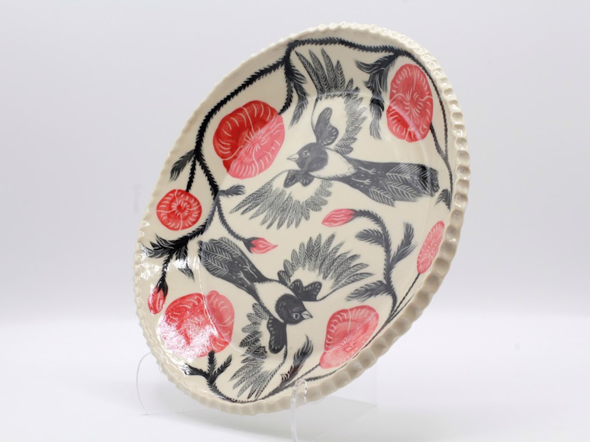 Magpie and Poppy Serving Plate by Christine Sutton