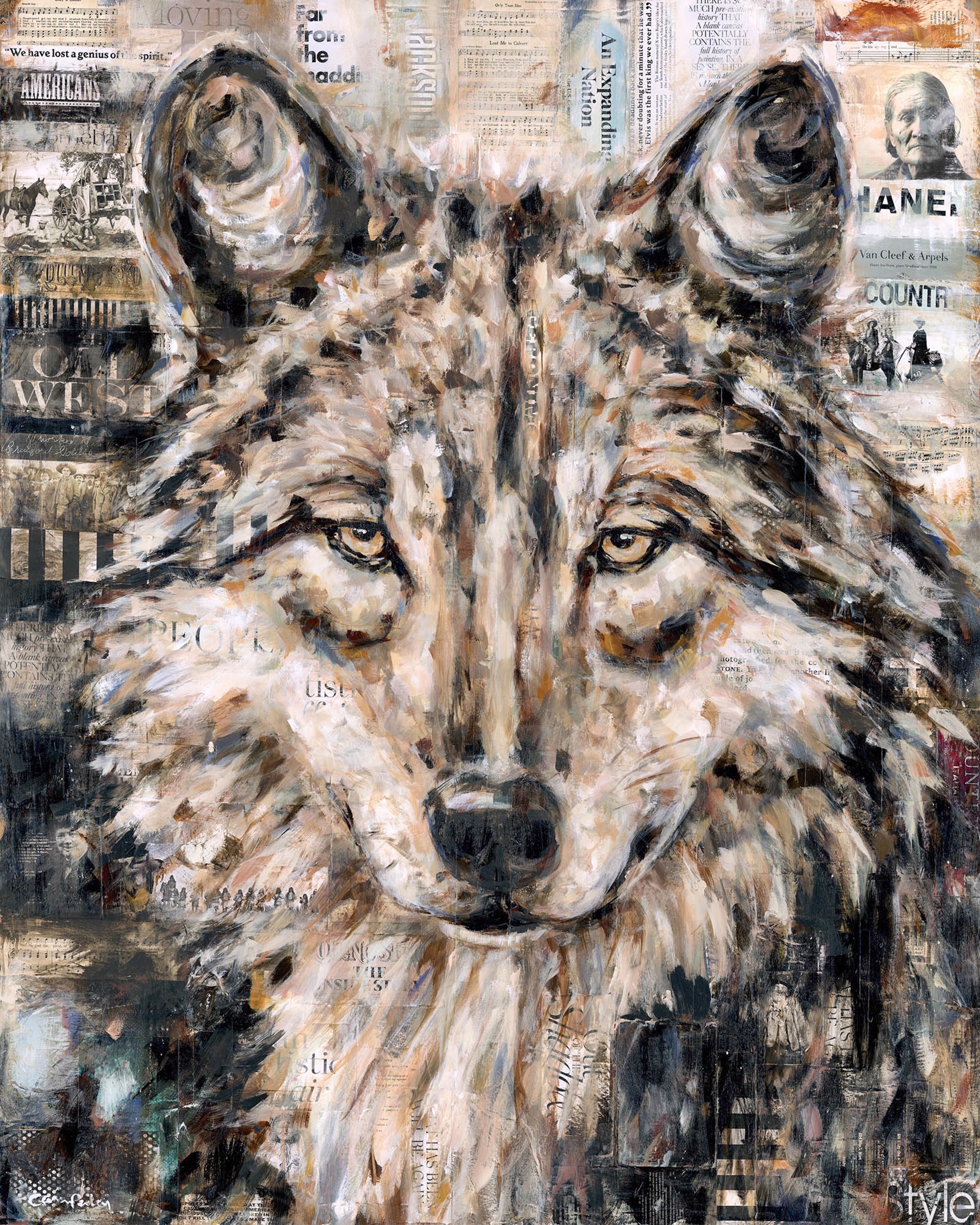 Original Mixed Media Painting By Carrie Penley Featuring A Wolf 