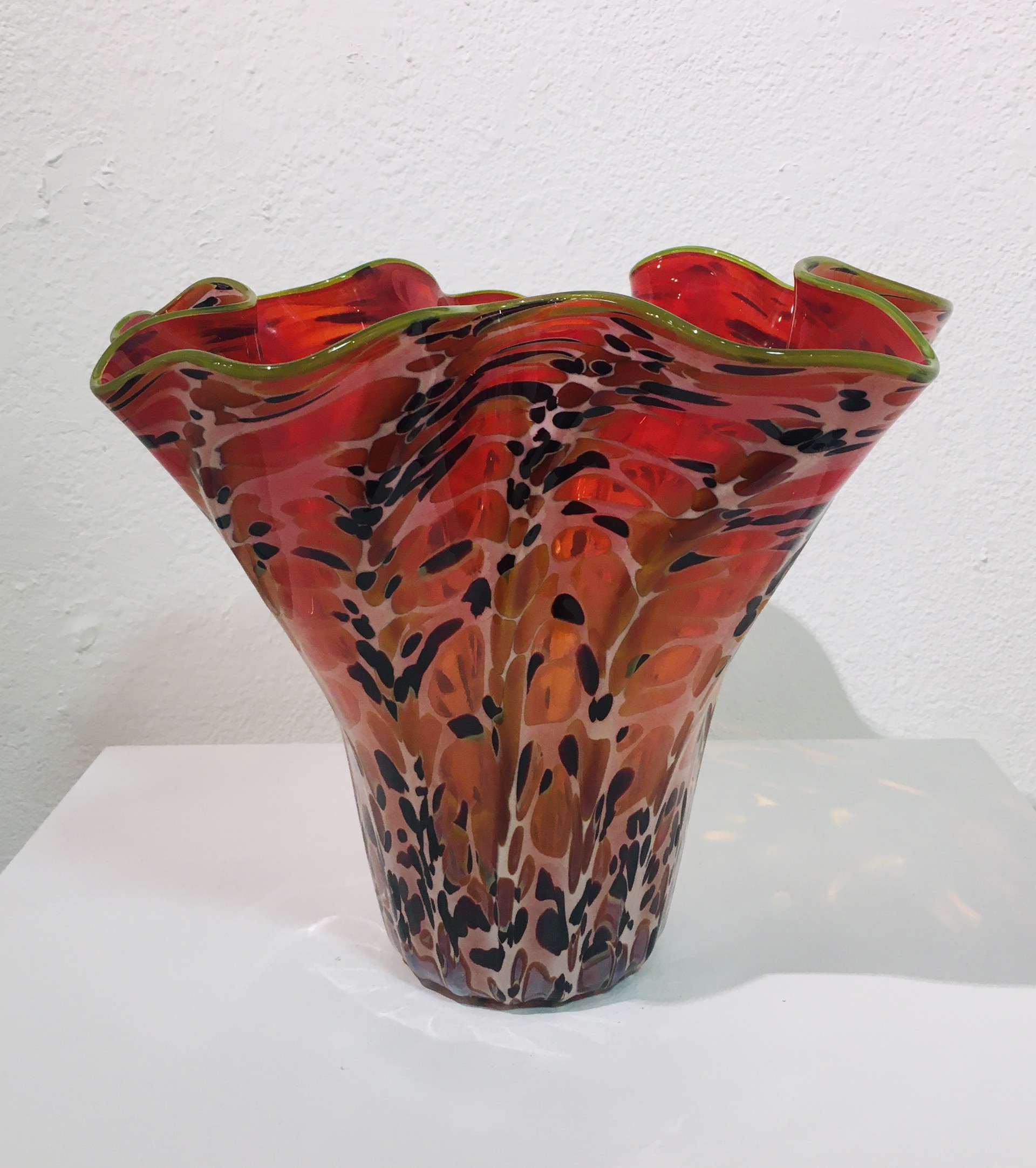 Red Fluted Vase by Seattle Glassblowing Studio