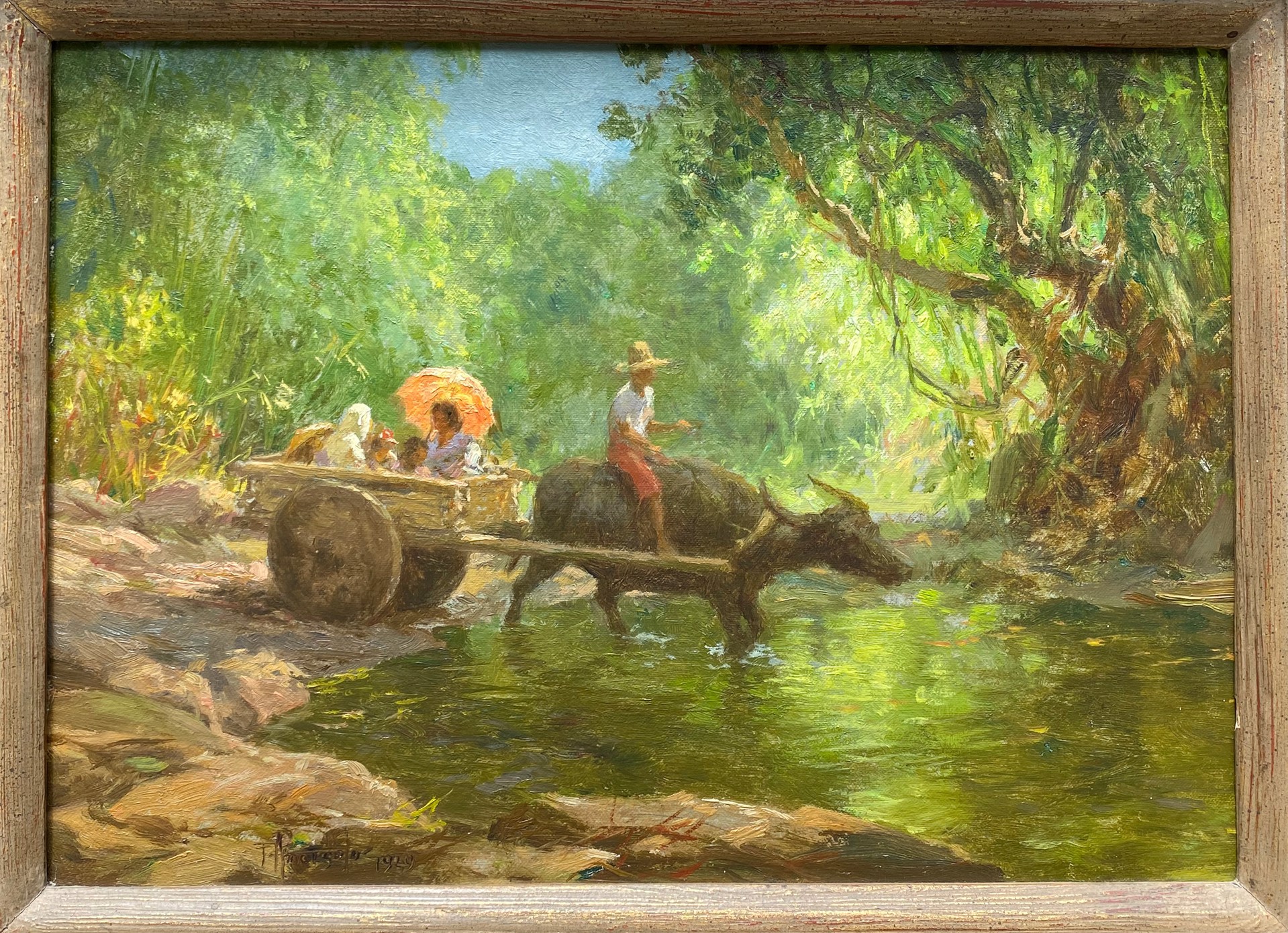 Carabao with Cart and Passengers by Fernando Amorsolo