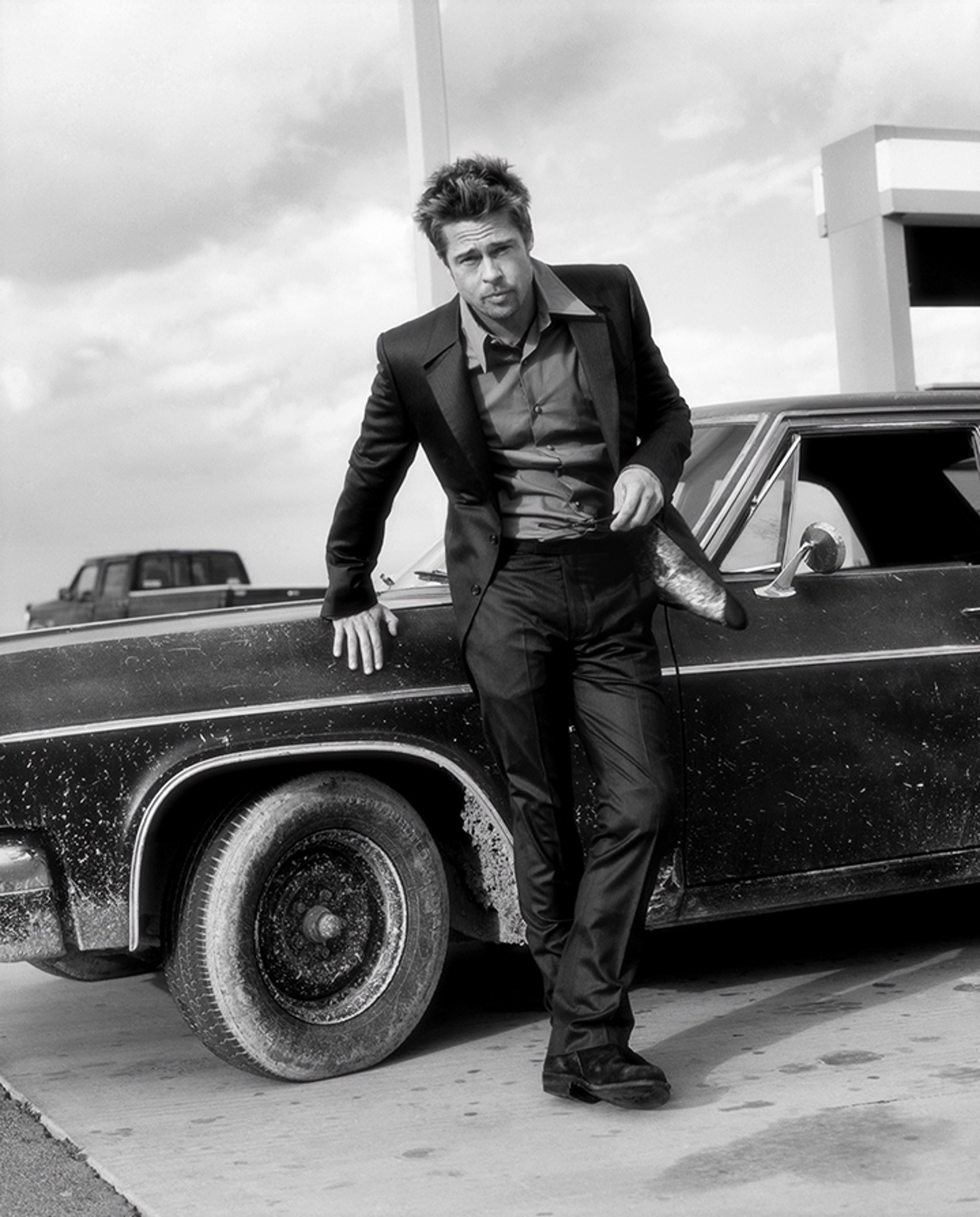 05009 Brad Pitt Against the Blue Car Without Sunglasses F23 BW by Timothy White