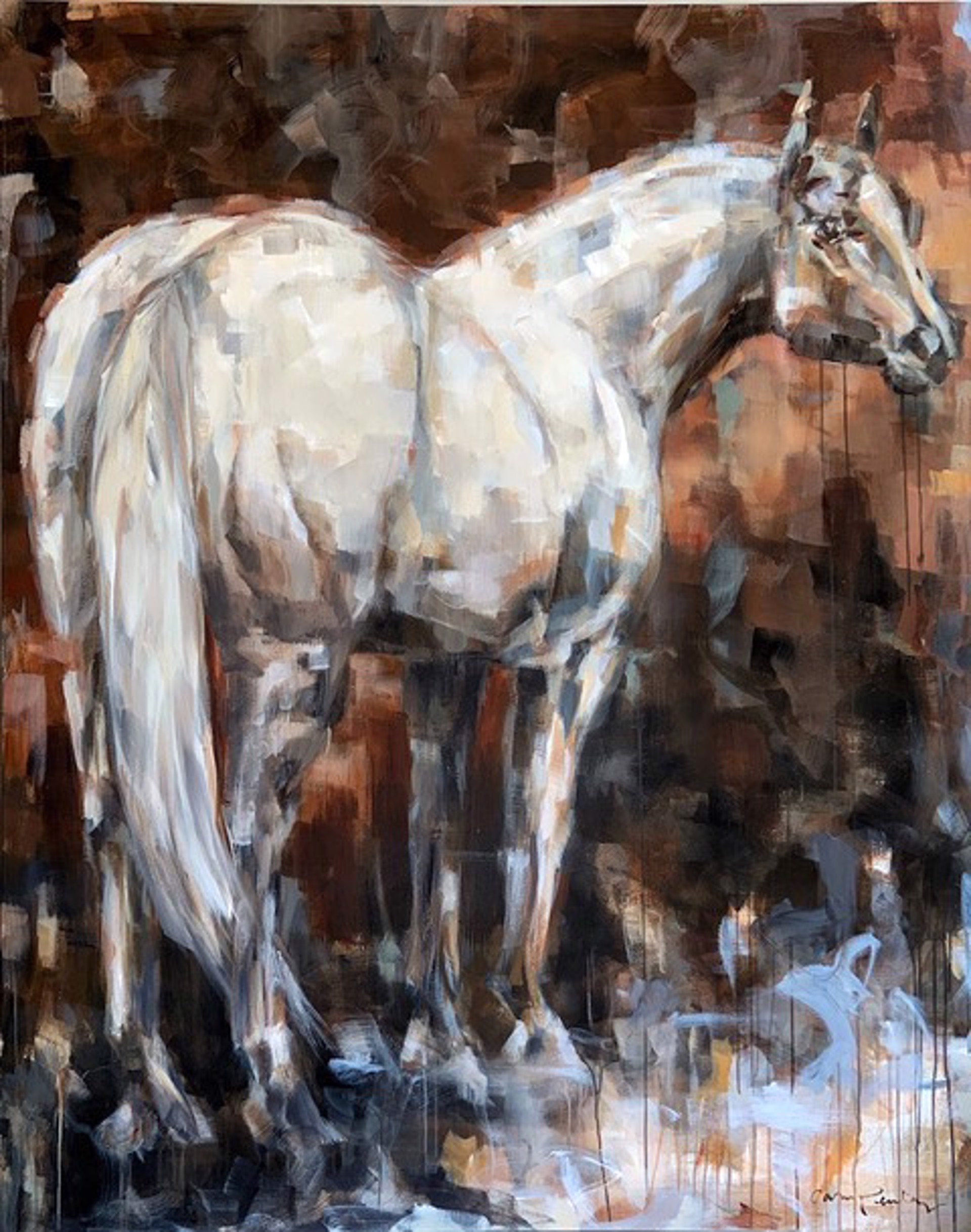 Original Painting Of A Grey Horse Standing Featuring A Neutral Background By Carrie Penley Available At Gallery Wild