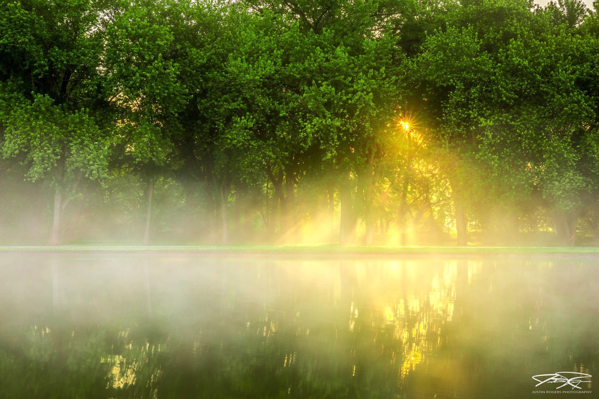 Water Works Park Fog Sunrise by Justin Rogers