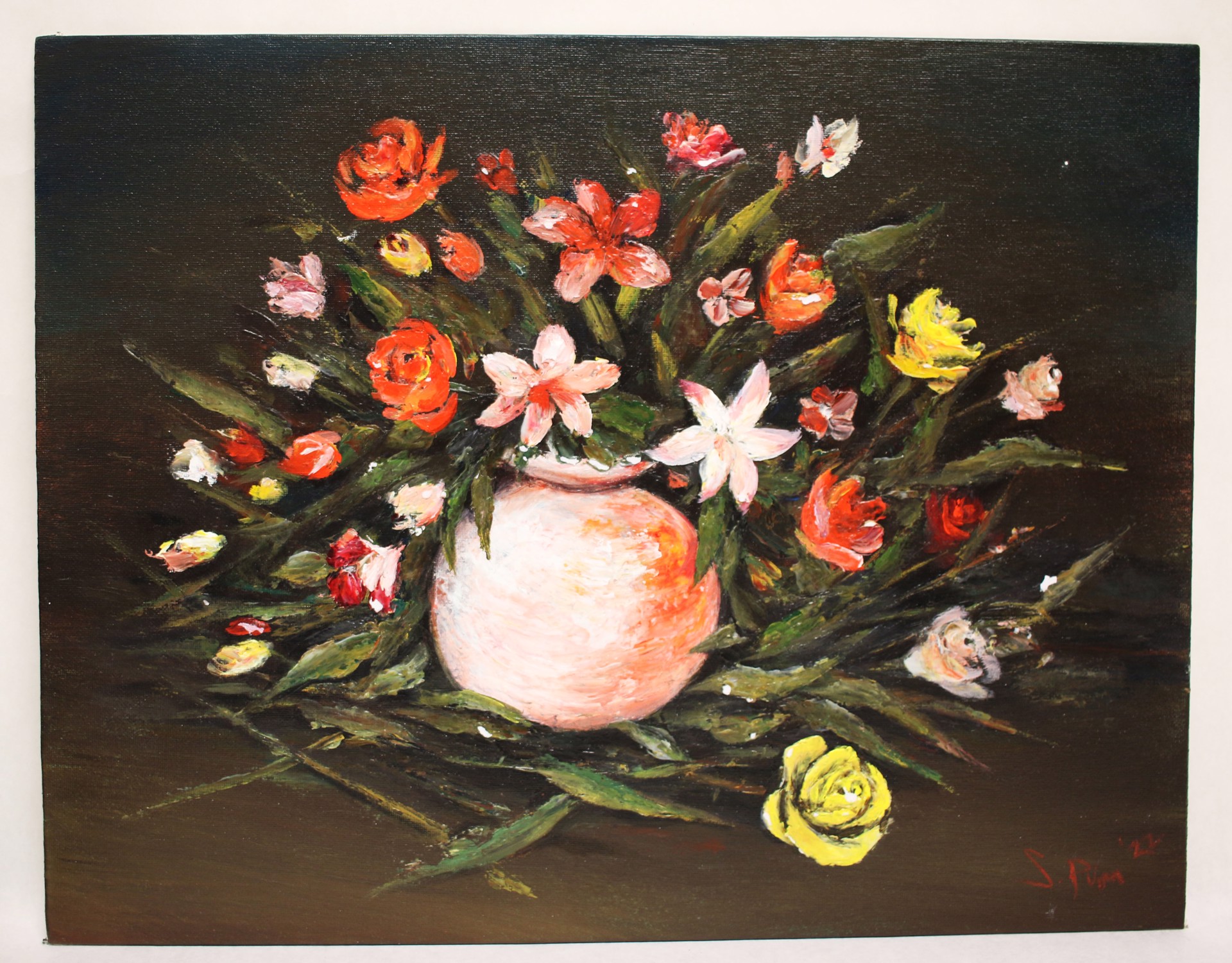Radiant Flowers with Pastel Vase by S. Prim