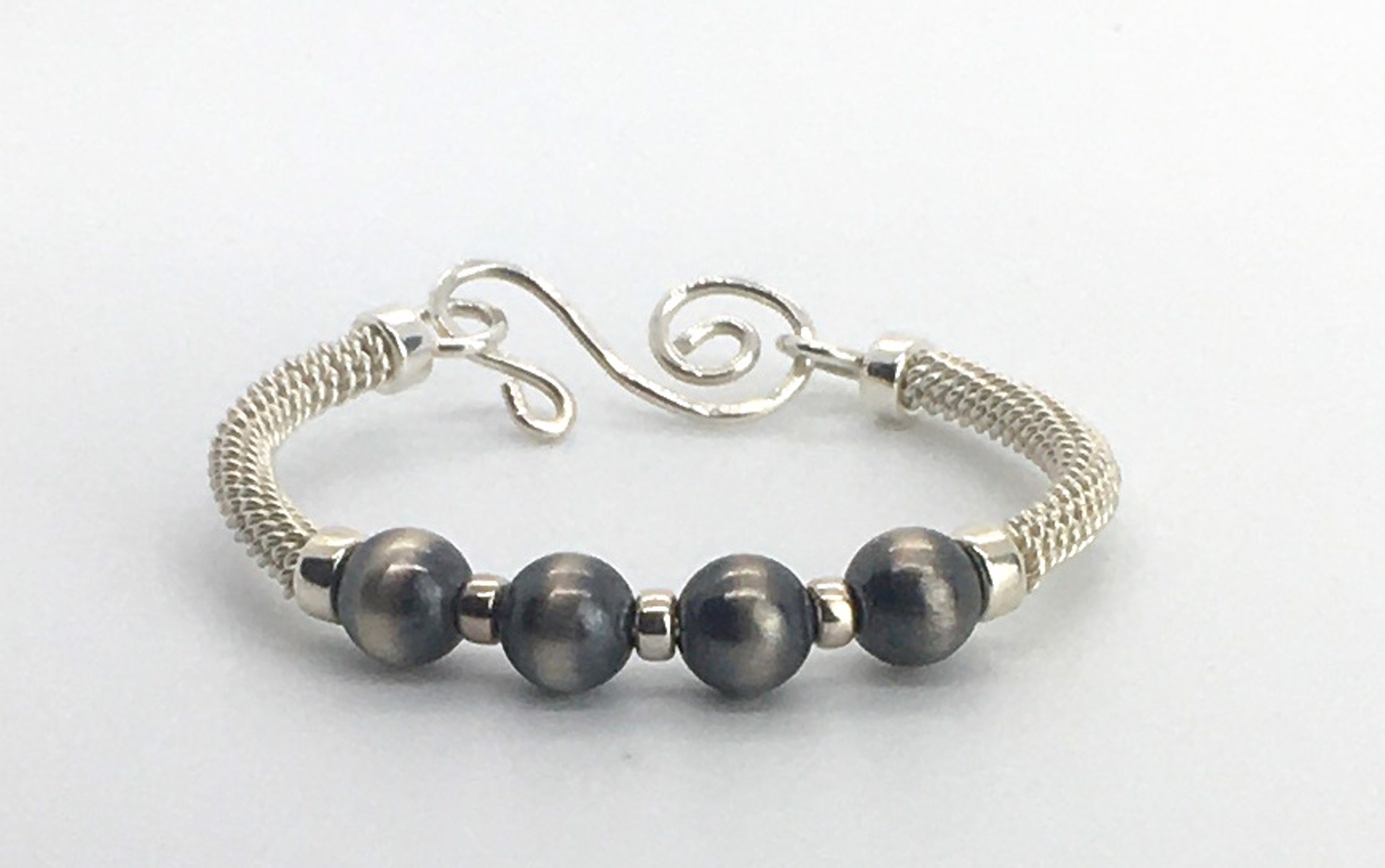  Woven Sterling Silver Bracelet with Oxidized Beads by Suzanne Woodworth