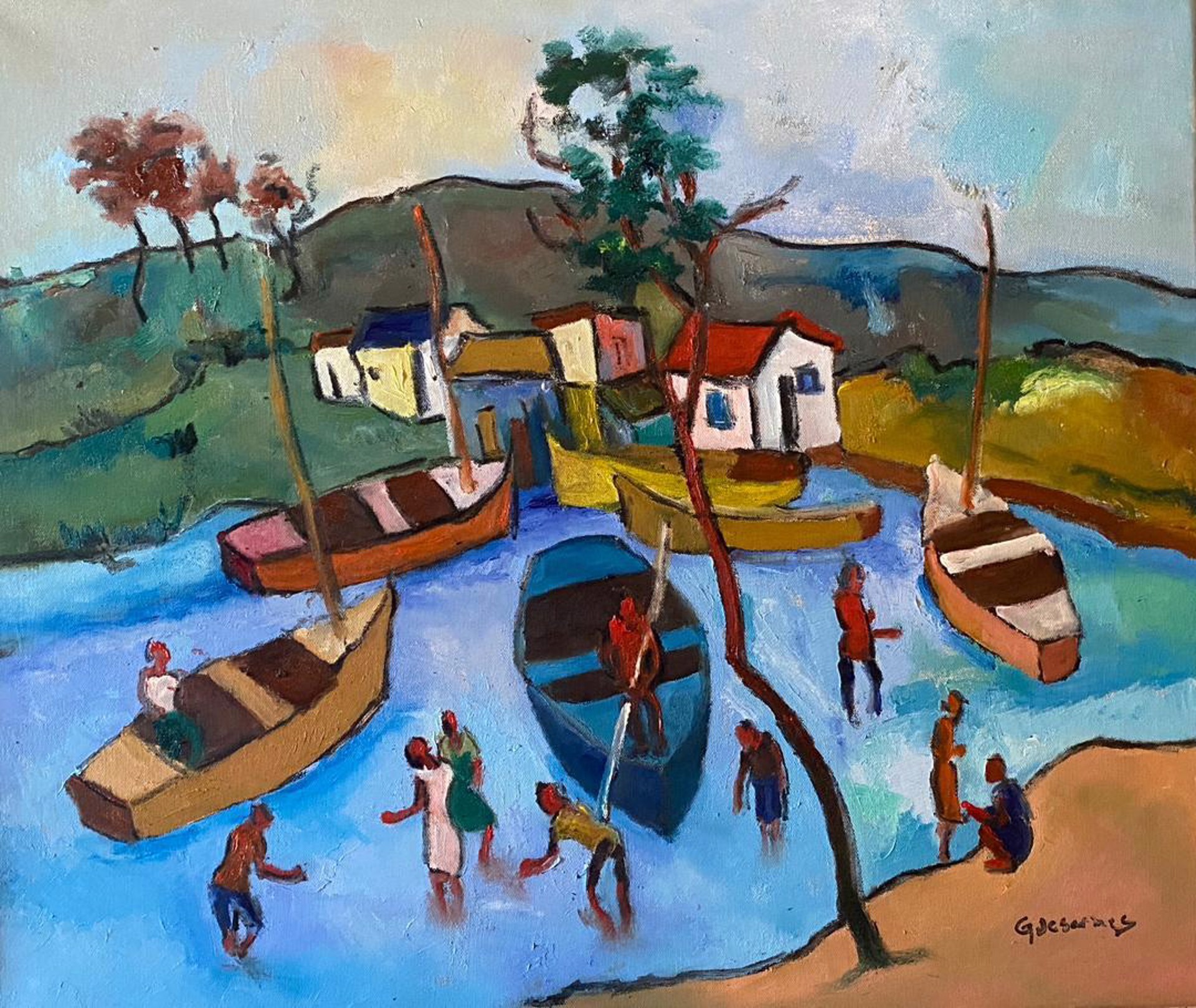Village by the Marina #4JN-HA by Georges Desarmes (Haitian, b. 1950)