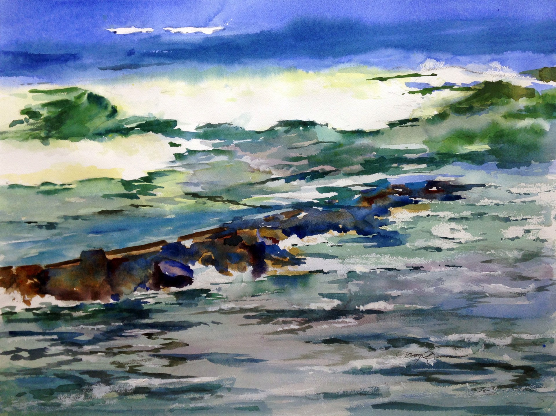 Ocean With Jetty by Betty Brown