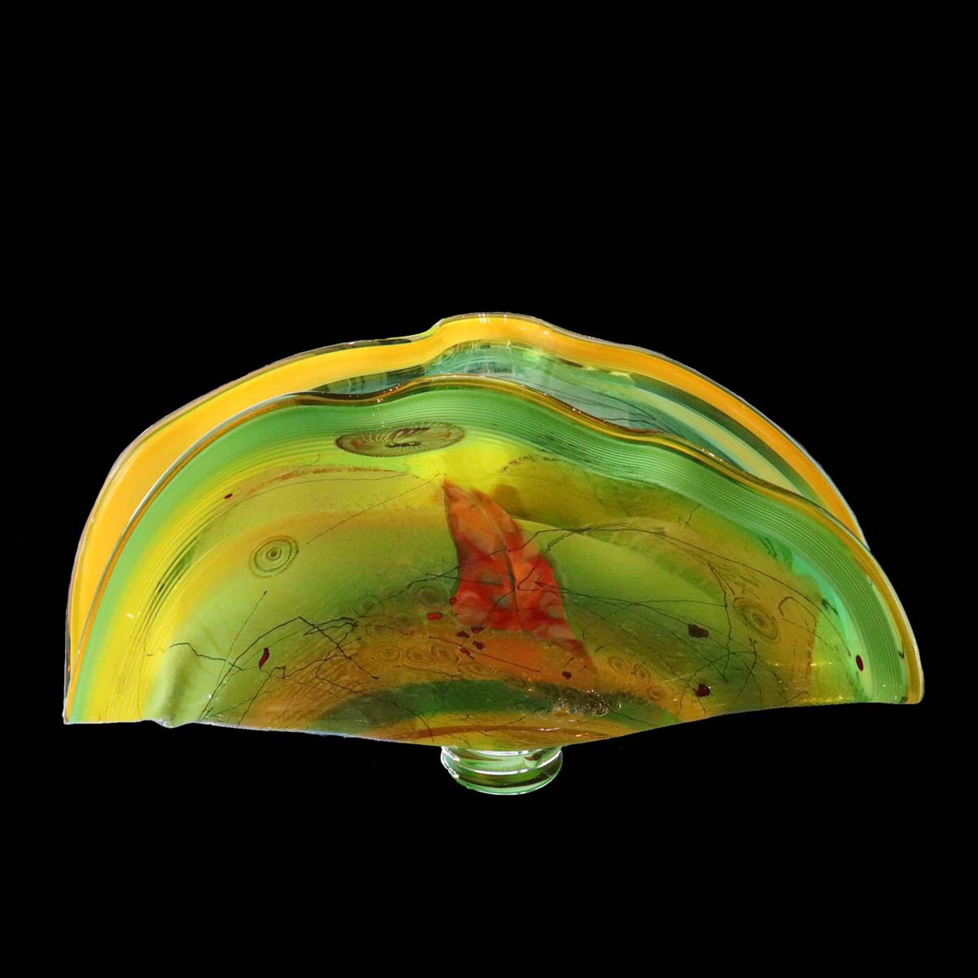 Clam Series Blown Glass - Green and Yellow with yellow interior rim by Christopher Hawthorne