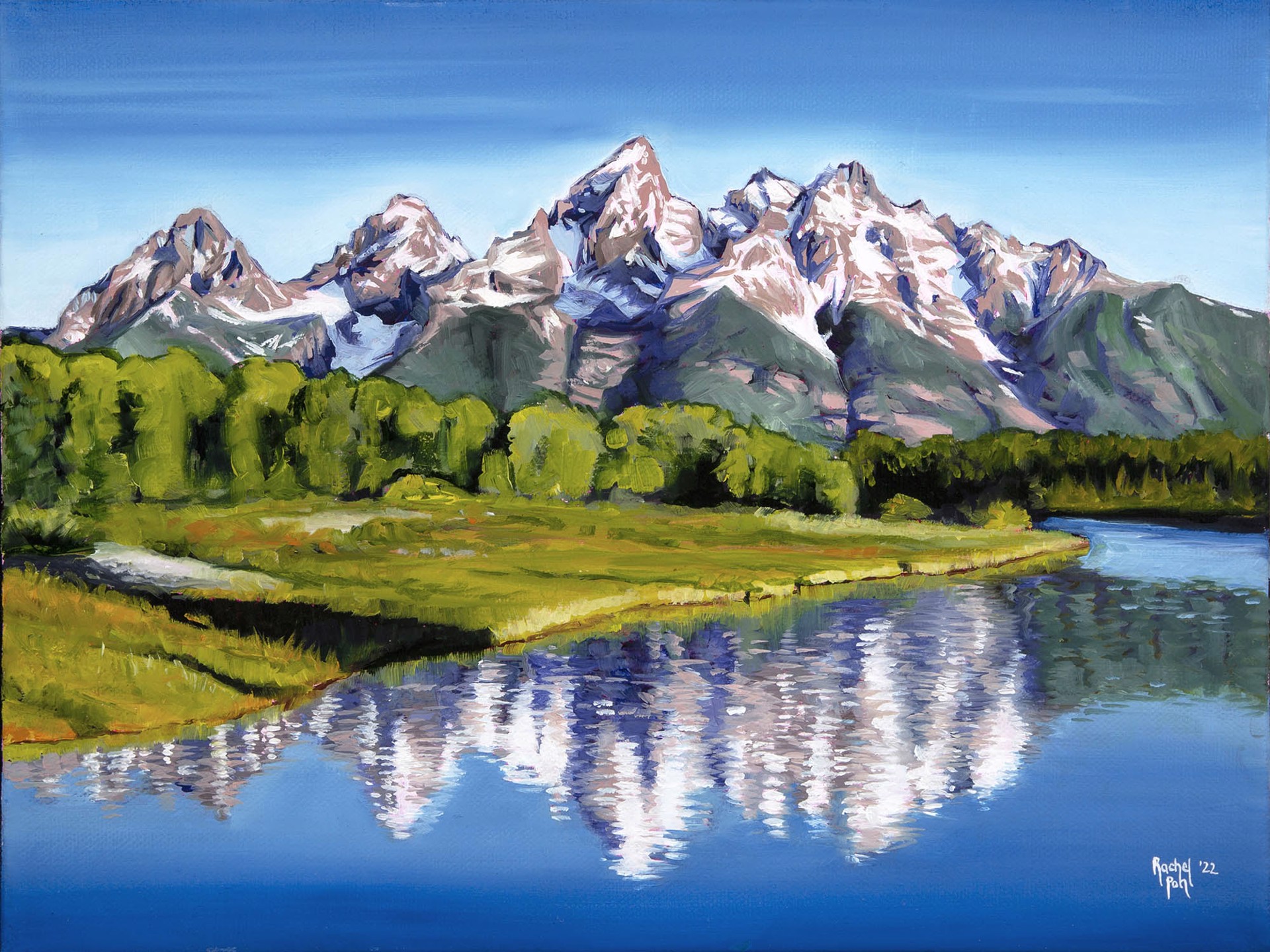 Mountain Landscape Of The Tetons Reflecting In Water Summer Scene