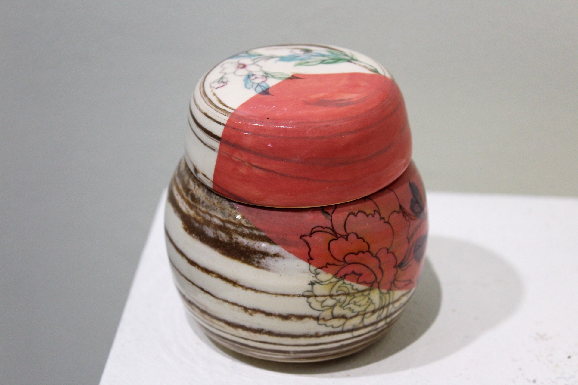 Small Lidded Jar with Flowers (Pink) by Kristen Kinnaley