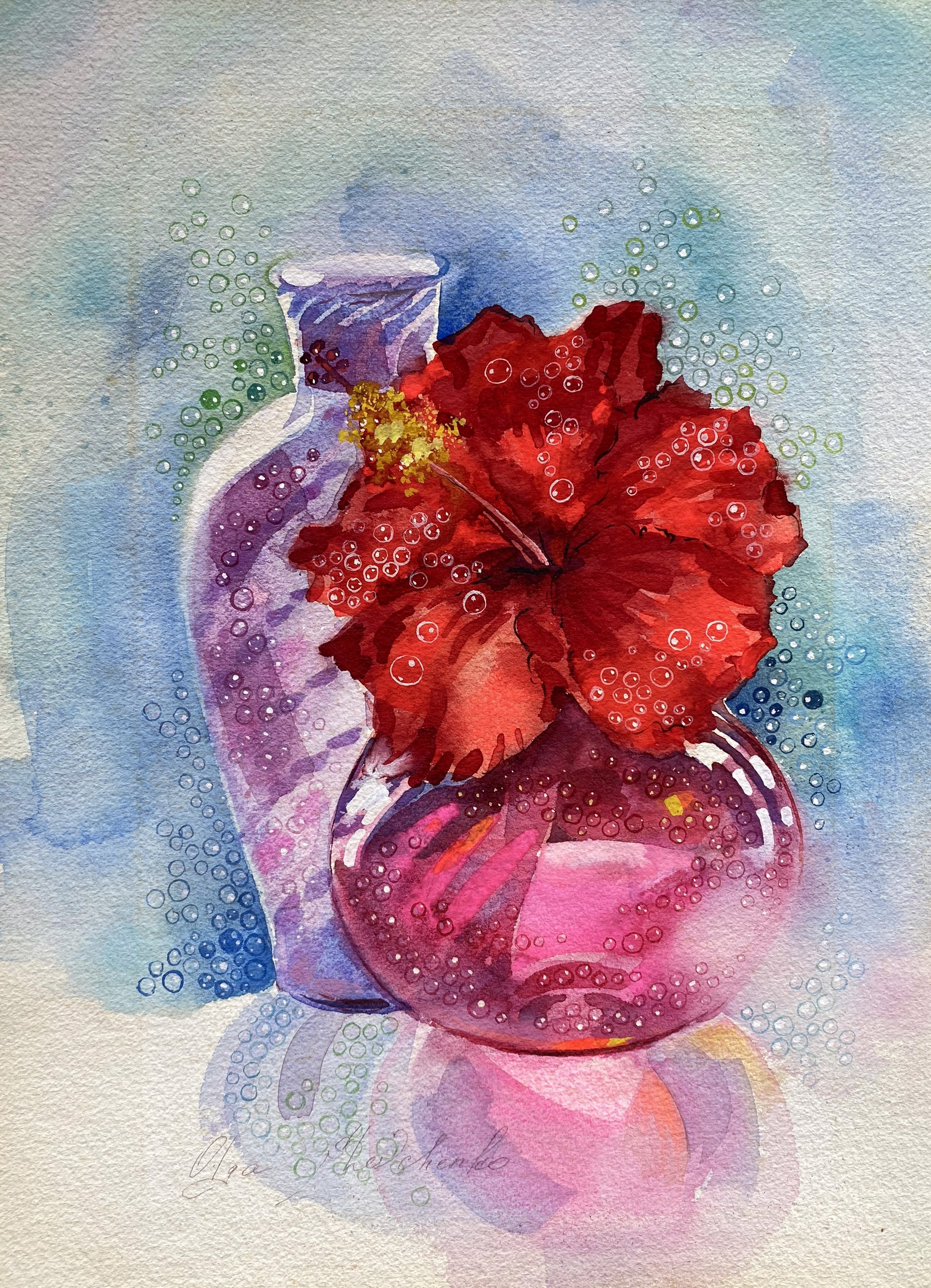 Still Life with Red Hibiscus by Olga Shevchenko