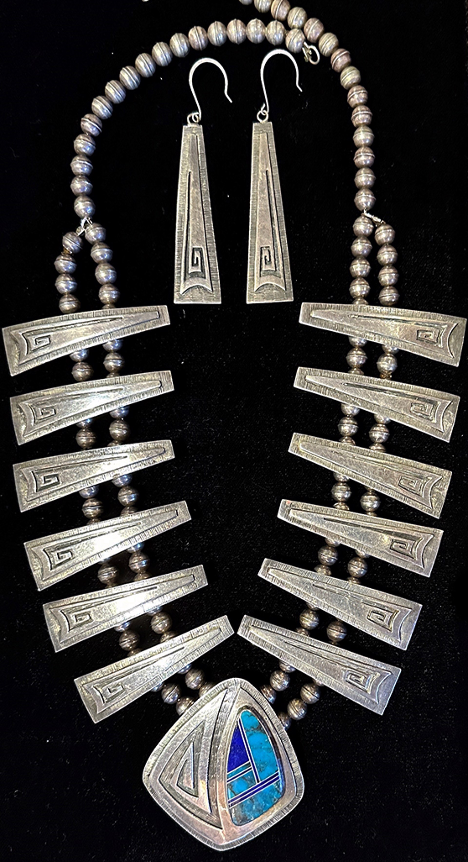 Vintage 1970s Hopi Squash Blossom Necklace and Earrings Set