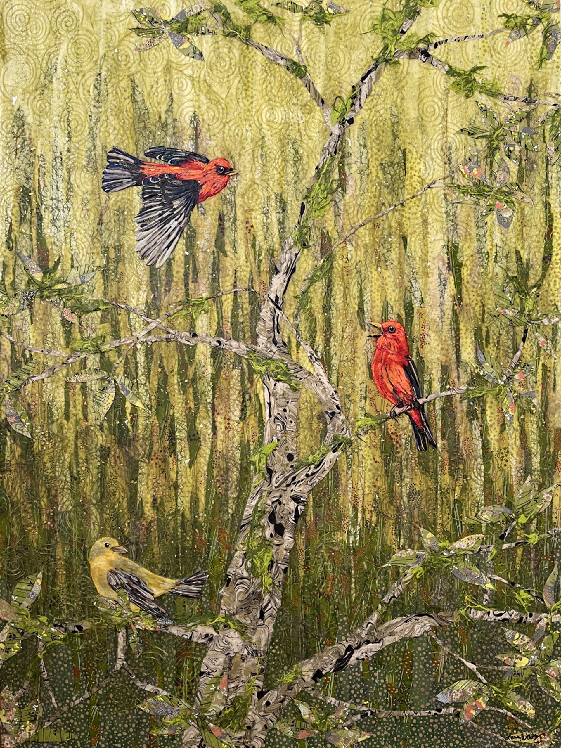 Scarlet Tanager Trio - SOLD! by Laura Adams
