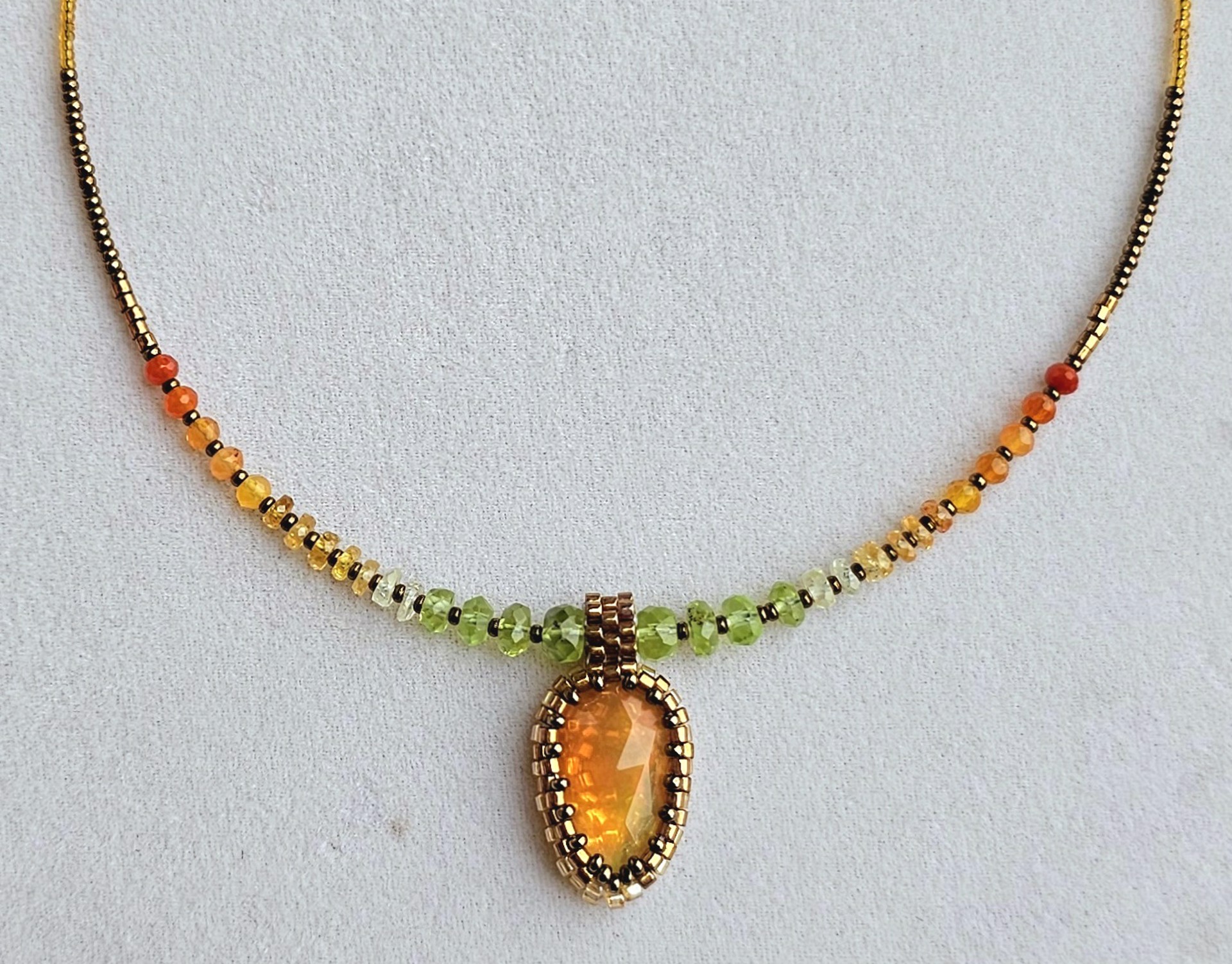 Faceted Ethiopian Opal Pendant with Gemstone Beads by Nina Vidal