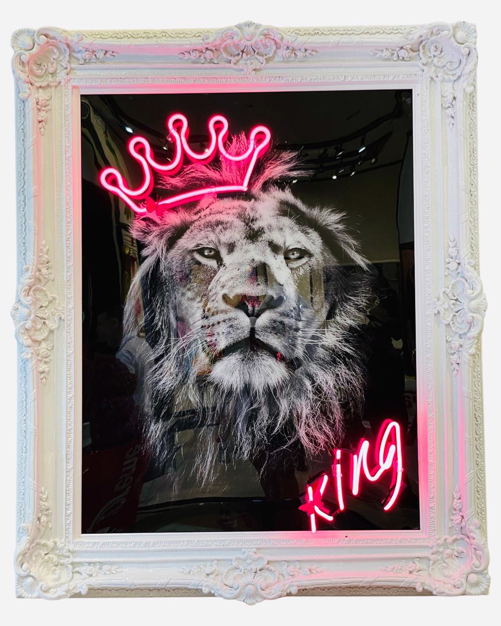 The Lion King in White Frame by Behind Pink Walls