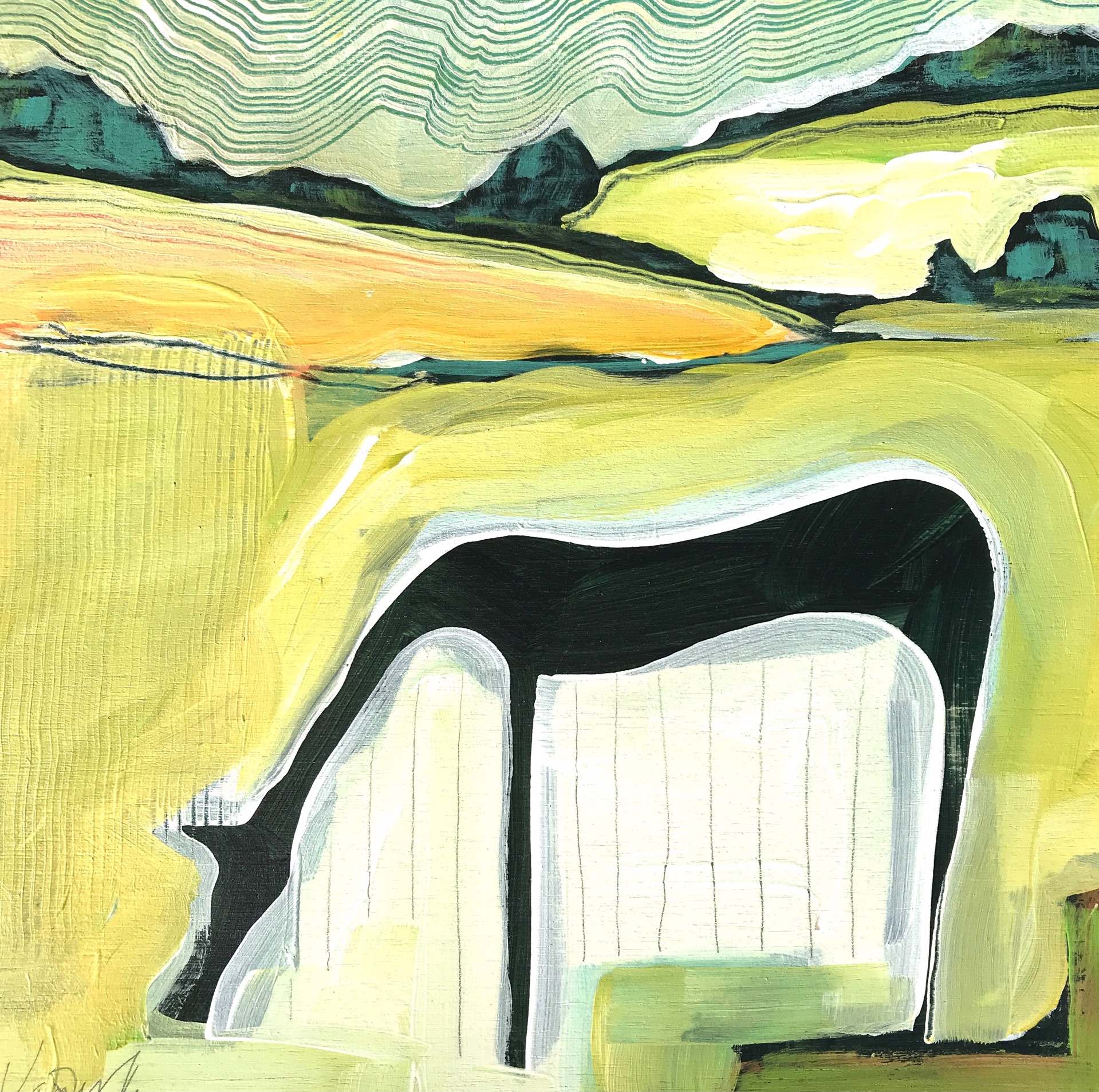Black Horse in Yellow Field by Rachael Van Dyke