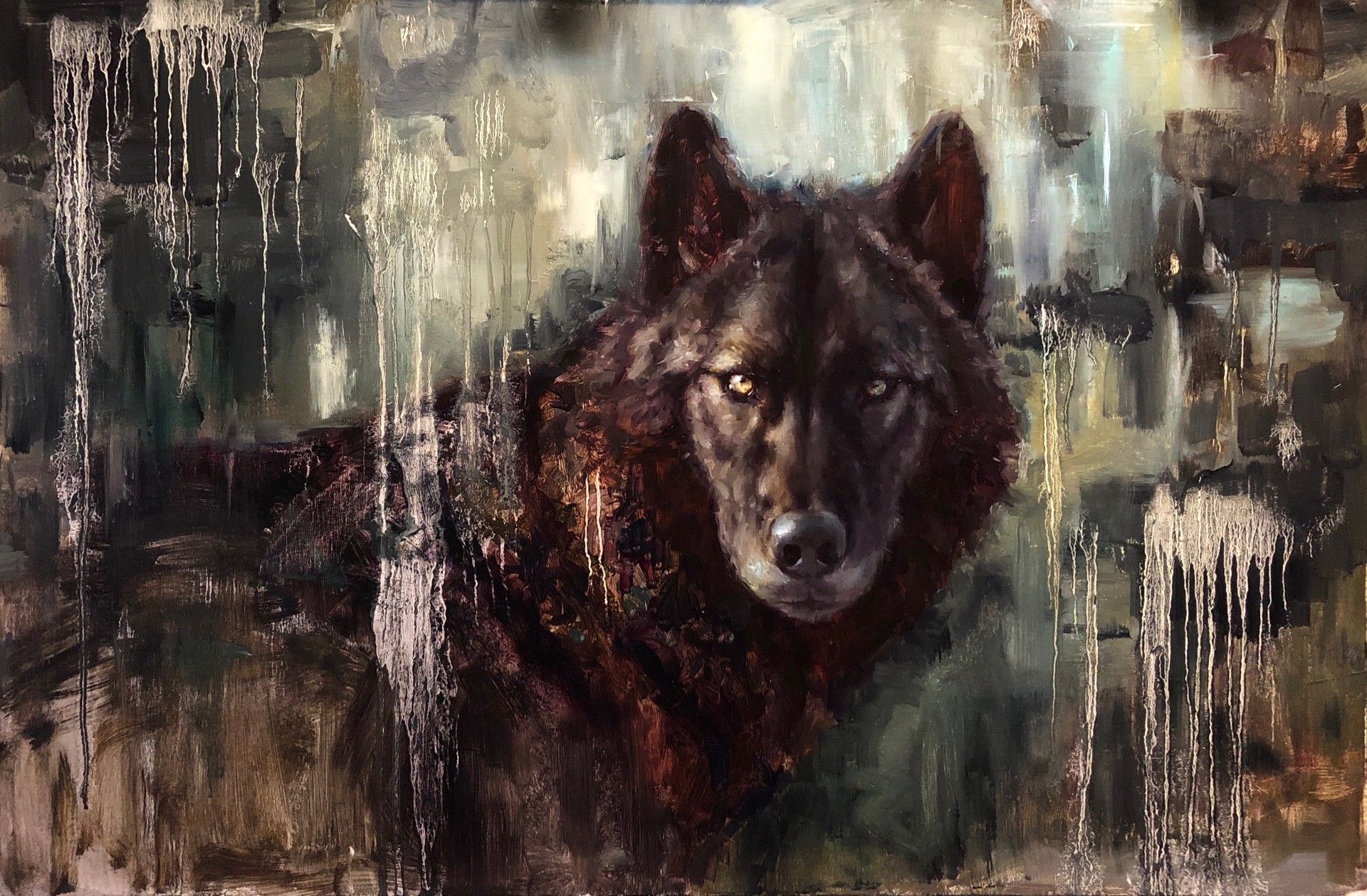 Black Wolf in Contemporary by Virginie Baude