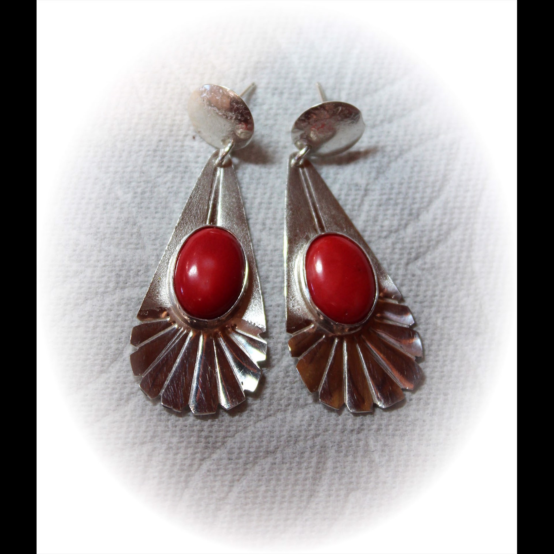 Red Coral & SS Earrings by Michael Redhawk