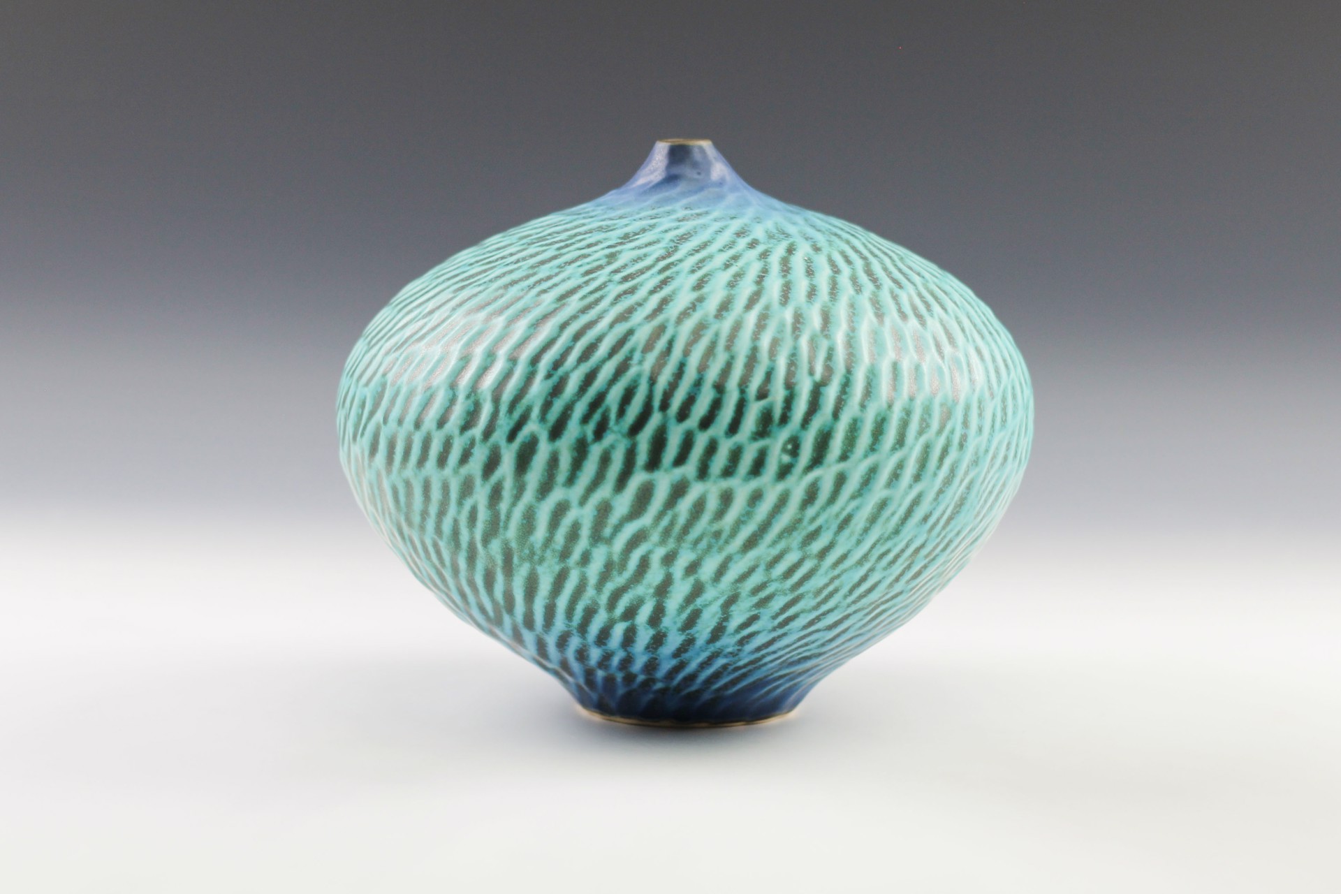 Large Round Turquoise Vase by Paul Jeselskis