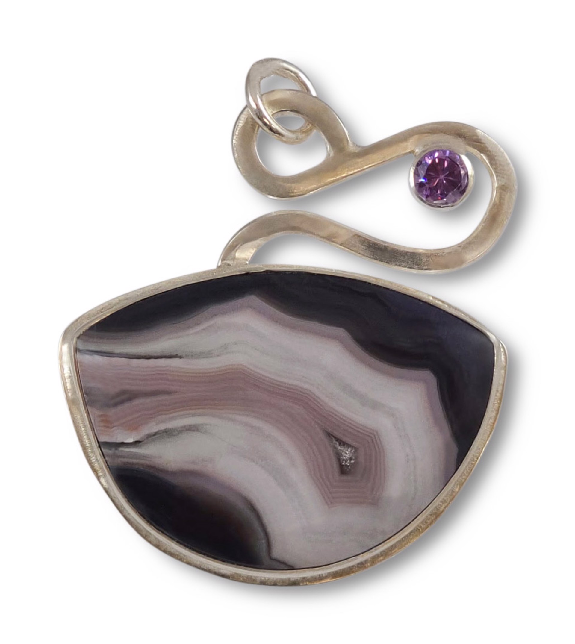 Sterling Silver with Purple Passion Agate and Amethyst Pendant on silver plated chain by Leslie Eggers