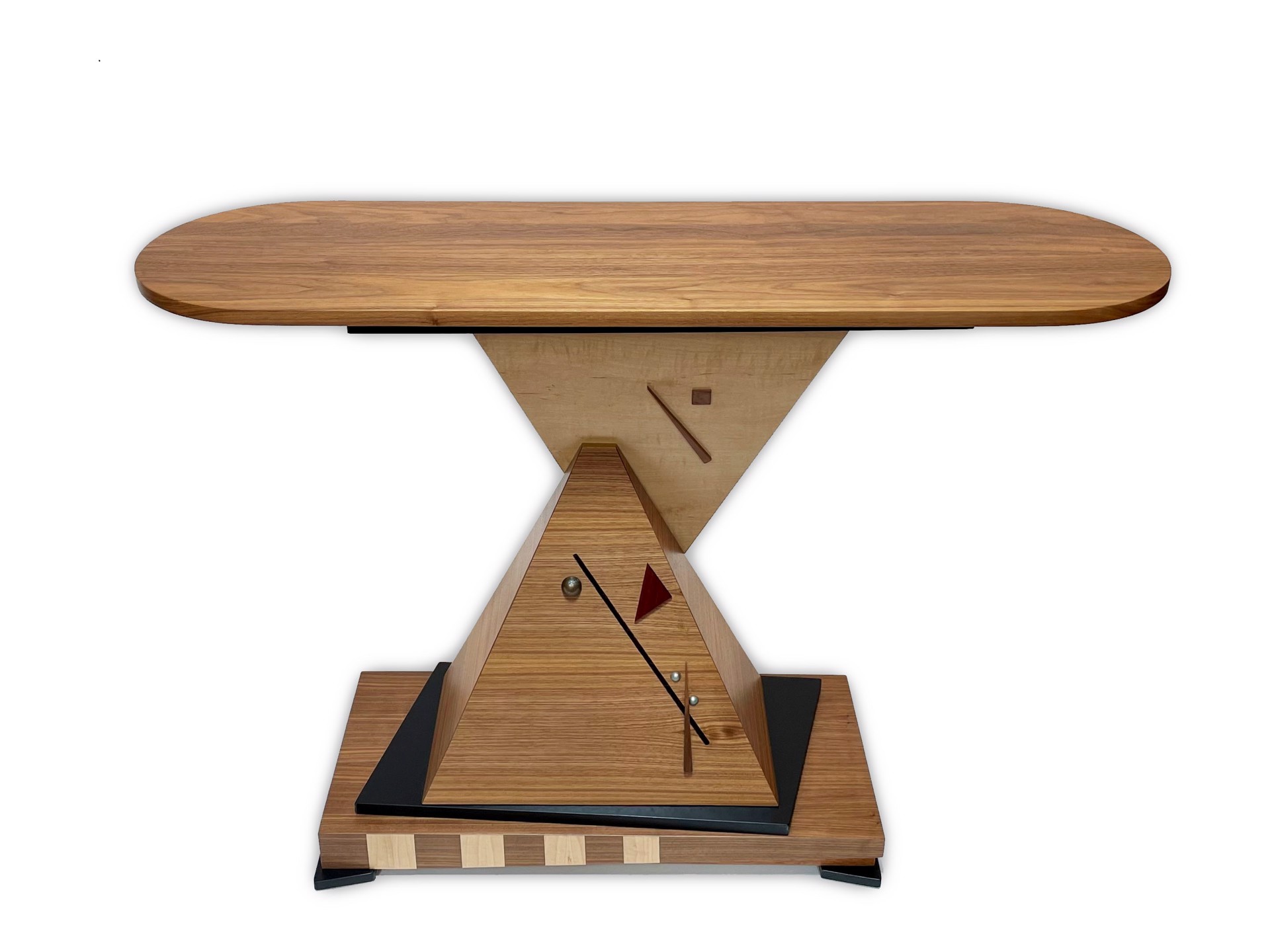 Balanced Angles Table~ Solid Walnut Top with Walnut, Blood Wood & Curly Maple Veneers by Joseph Nikrasch