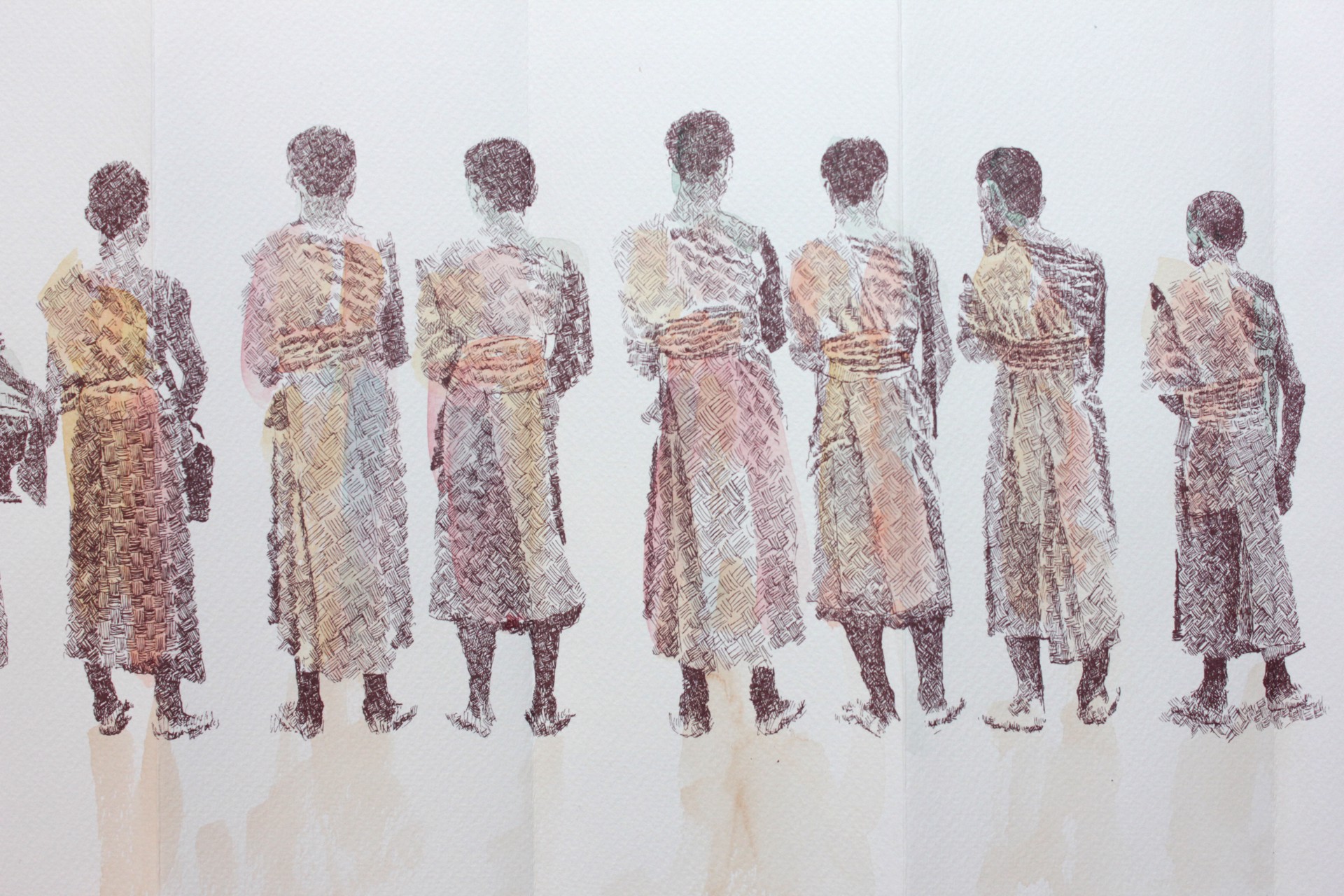 Alms Giving Procession: Print Series II by Tiao Nithakhong Somsanith
