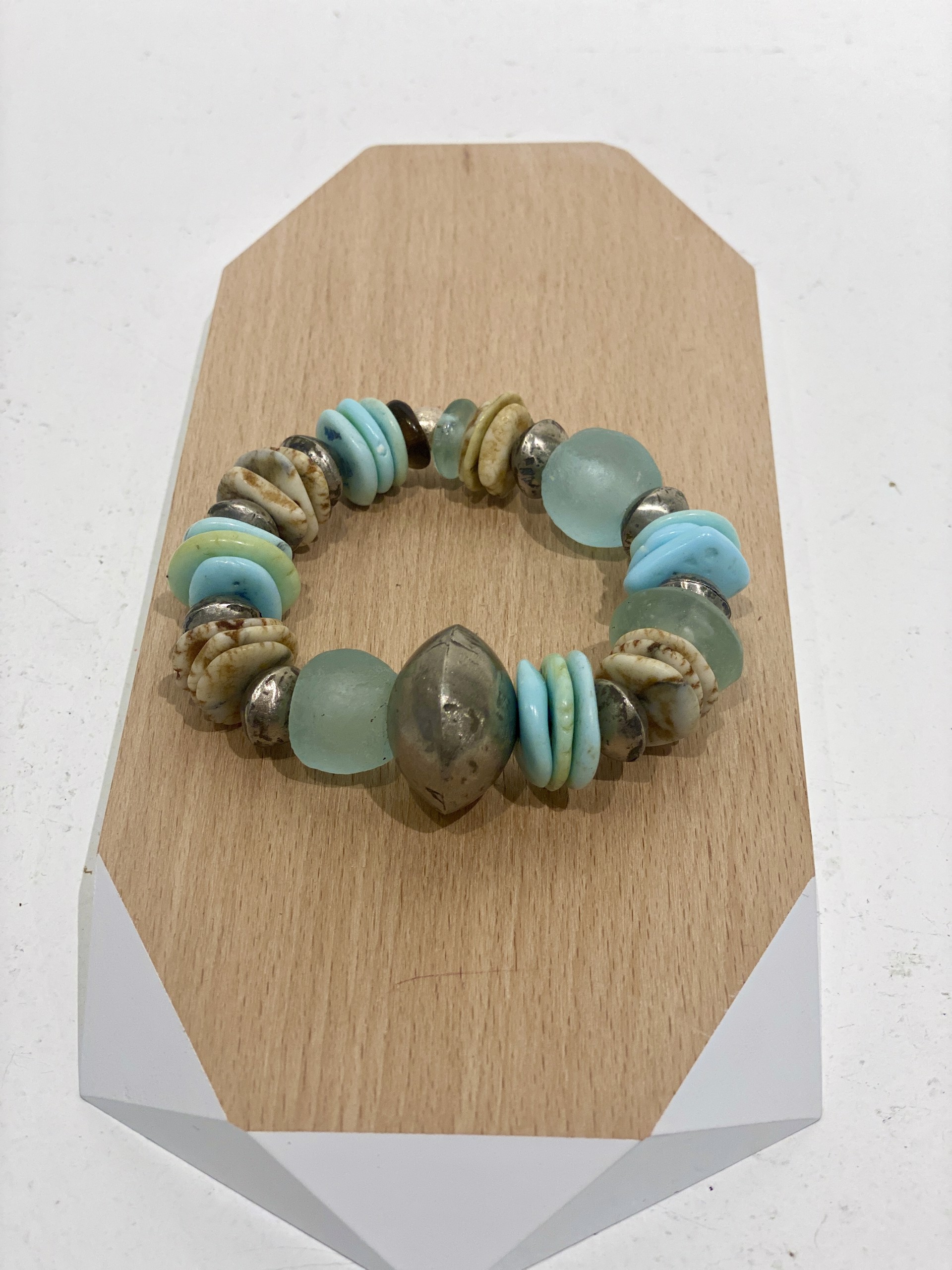 African glass and coin silver bracelet #2 by Melissa Turney
