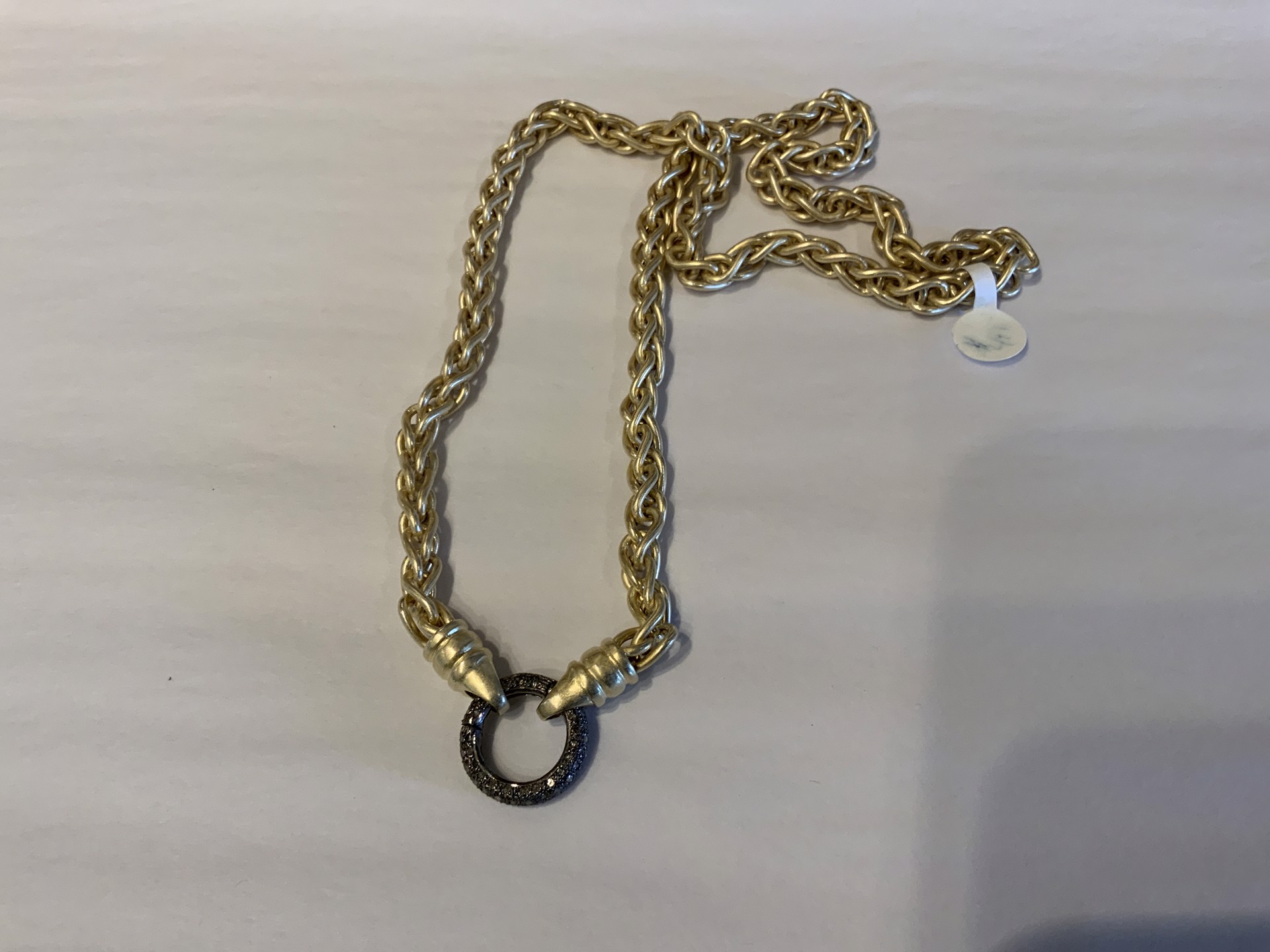 Gold Vermeil Chain and Pave Diamond Loop Pendant Necklace by Karen Birchmier
