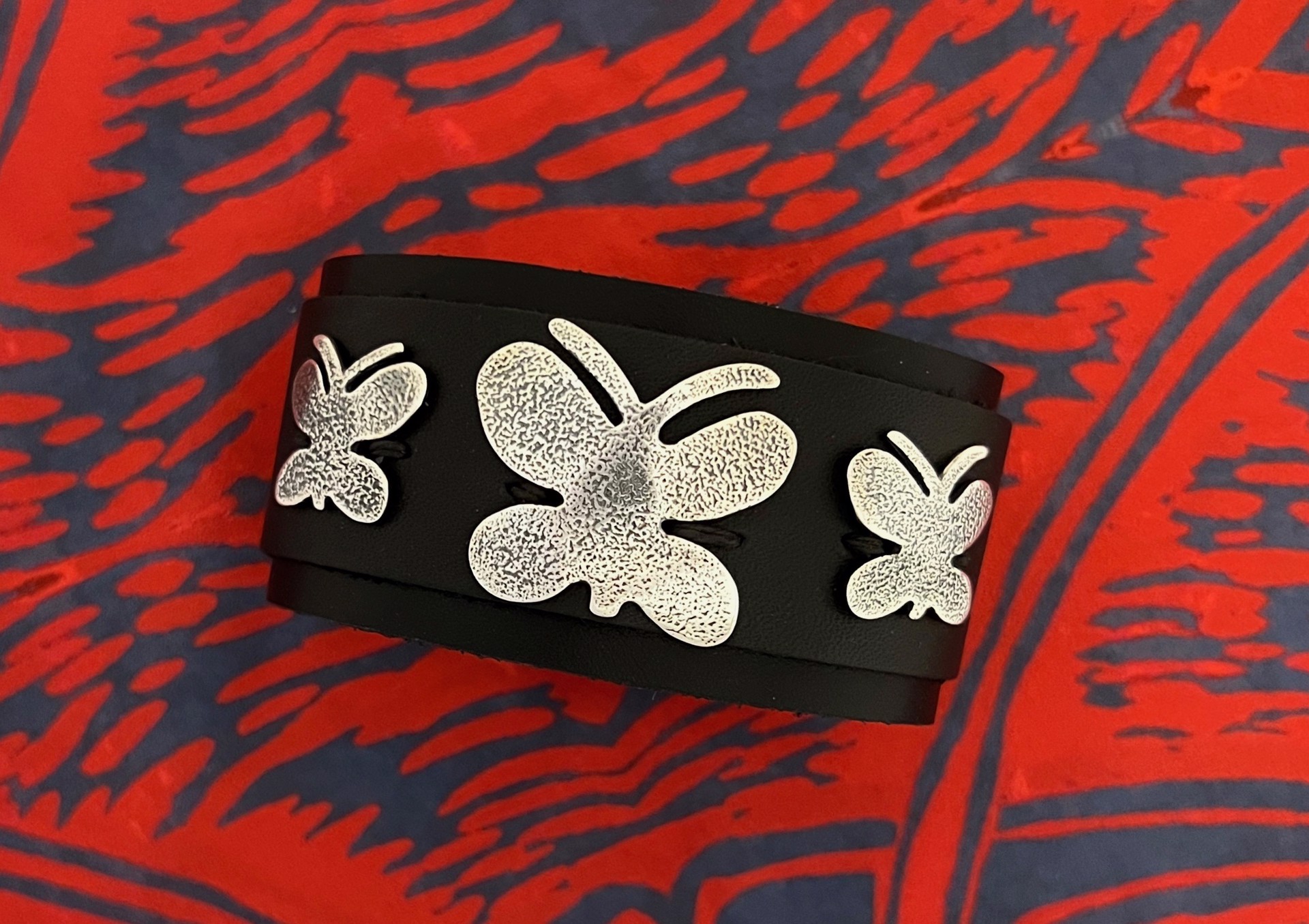 Adjustable Textured Butterfly Leather Cuff by Melanie Yazzie
