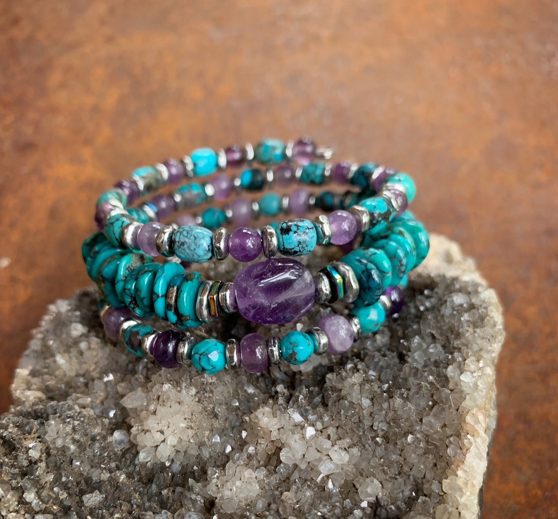 K865 Turquoise and Amethyst Wrap Bracelet by Kelly Ormsby