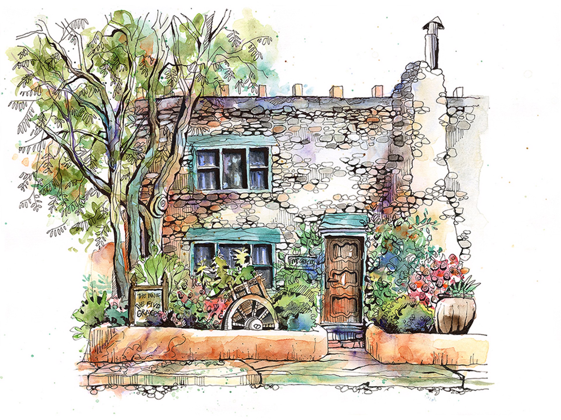 Inn of the 5 Graces Stone Wall with Matte by Marilee Nielsen